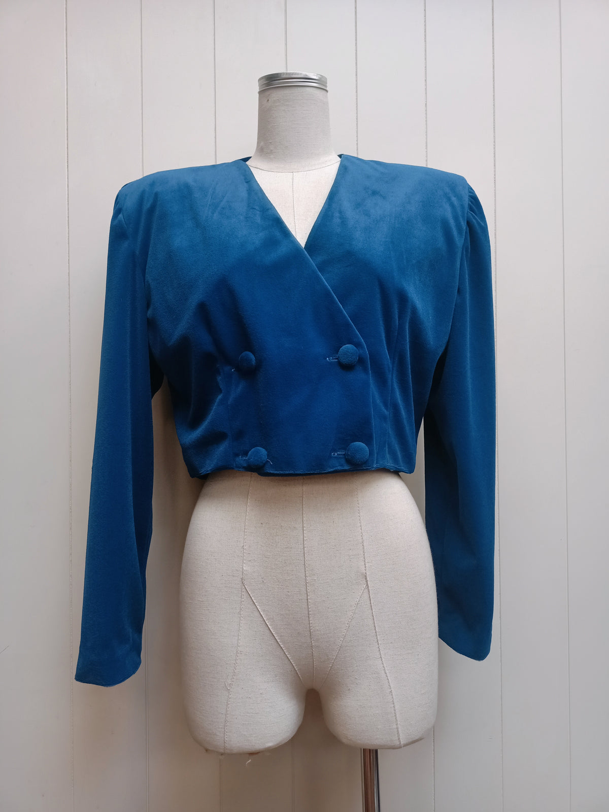 Vintage Blue Cropped Velvet Jacket