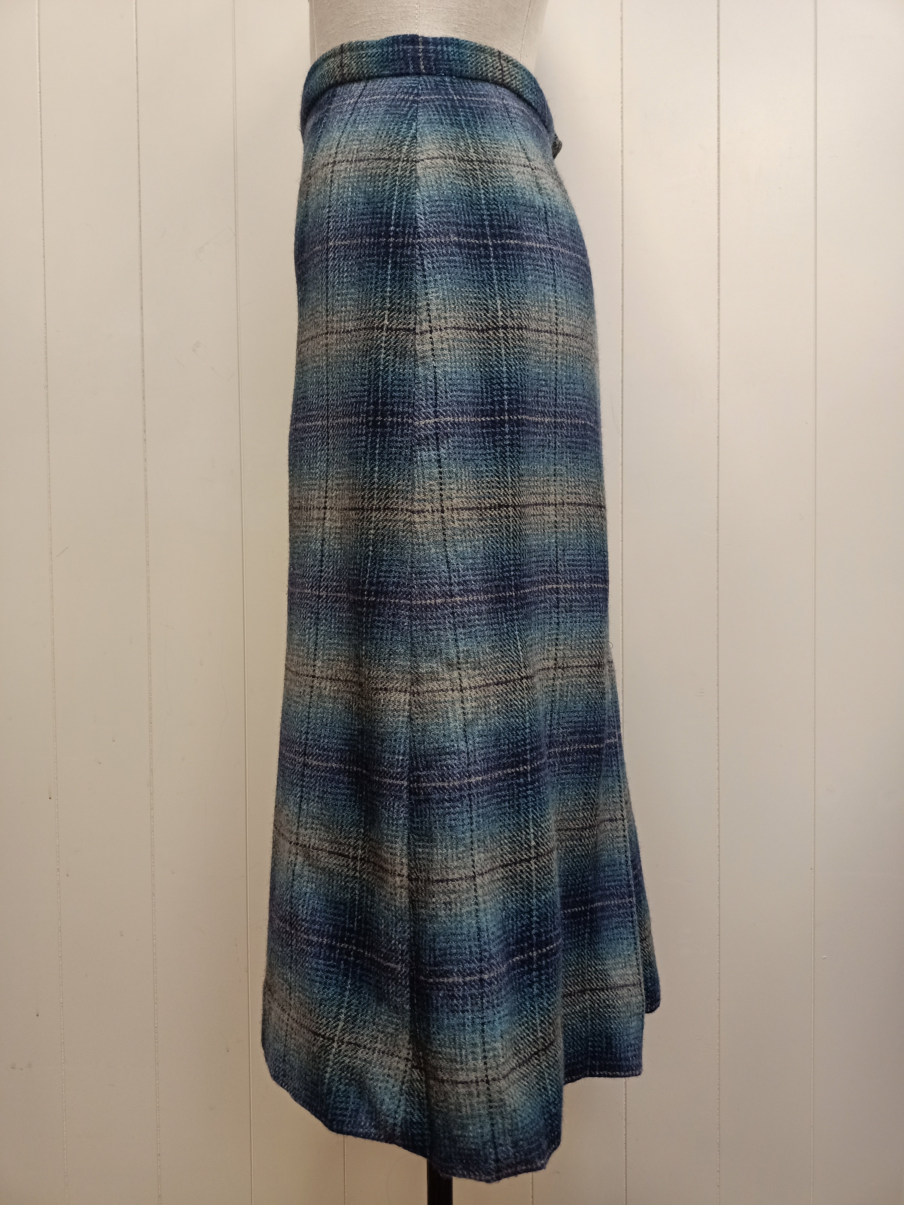 Vintage Teal & Navy Plaid Skirt