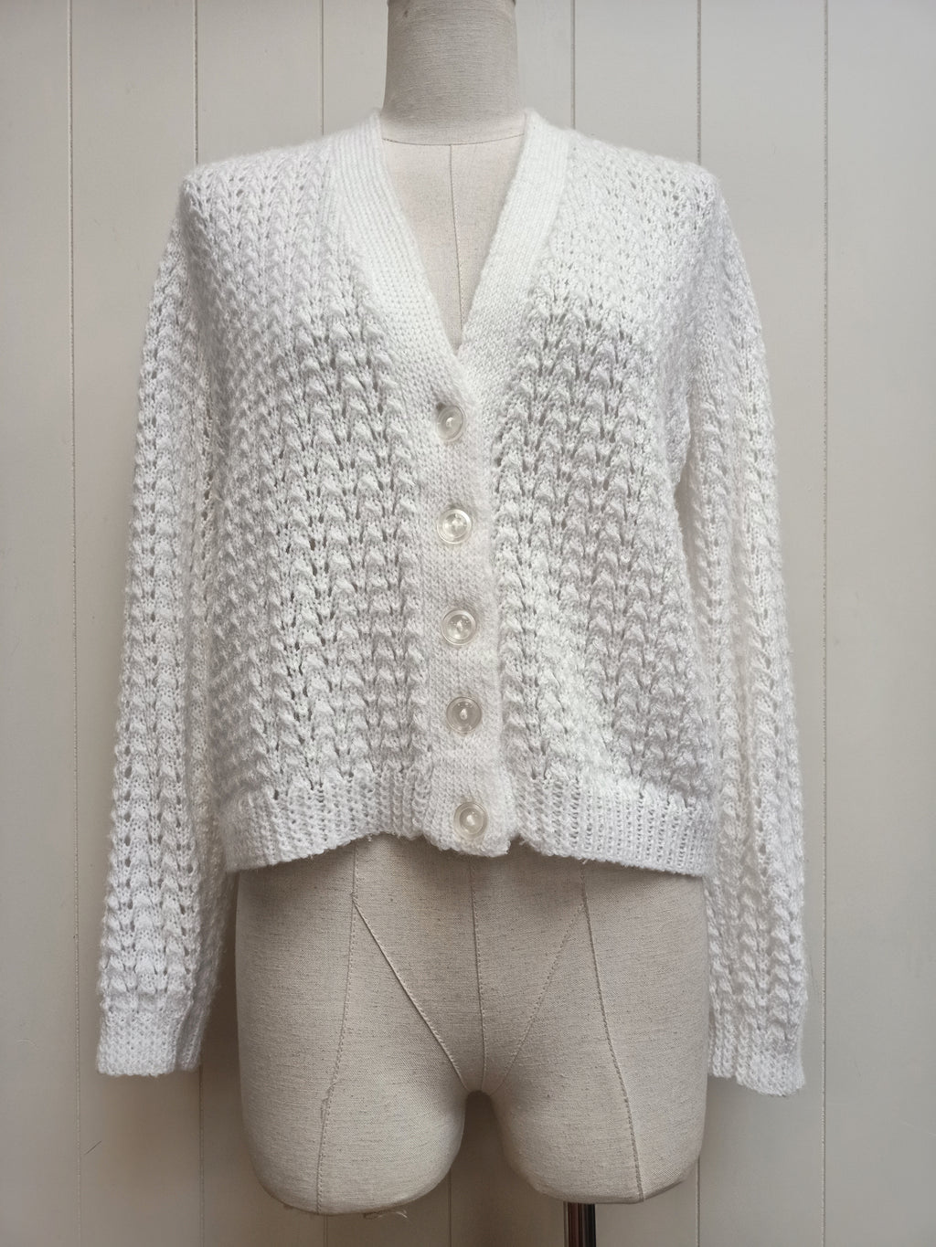 Vintage White Knitted Pointelle Cardigan