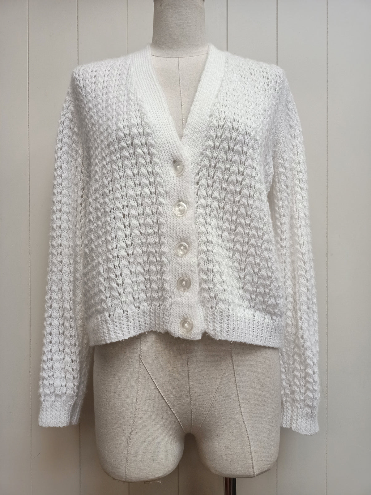Vintage White Knitted Pointelle Cardigan