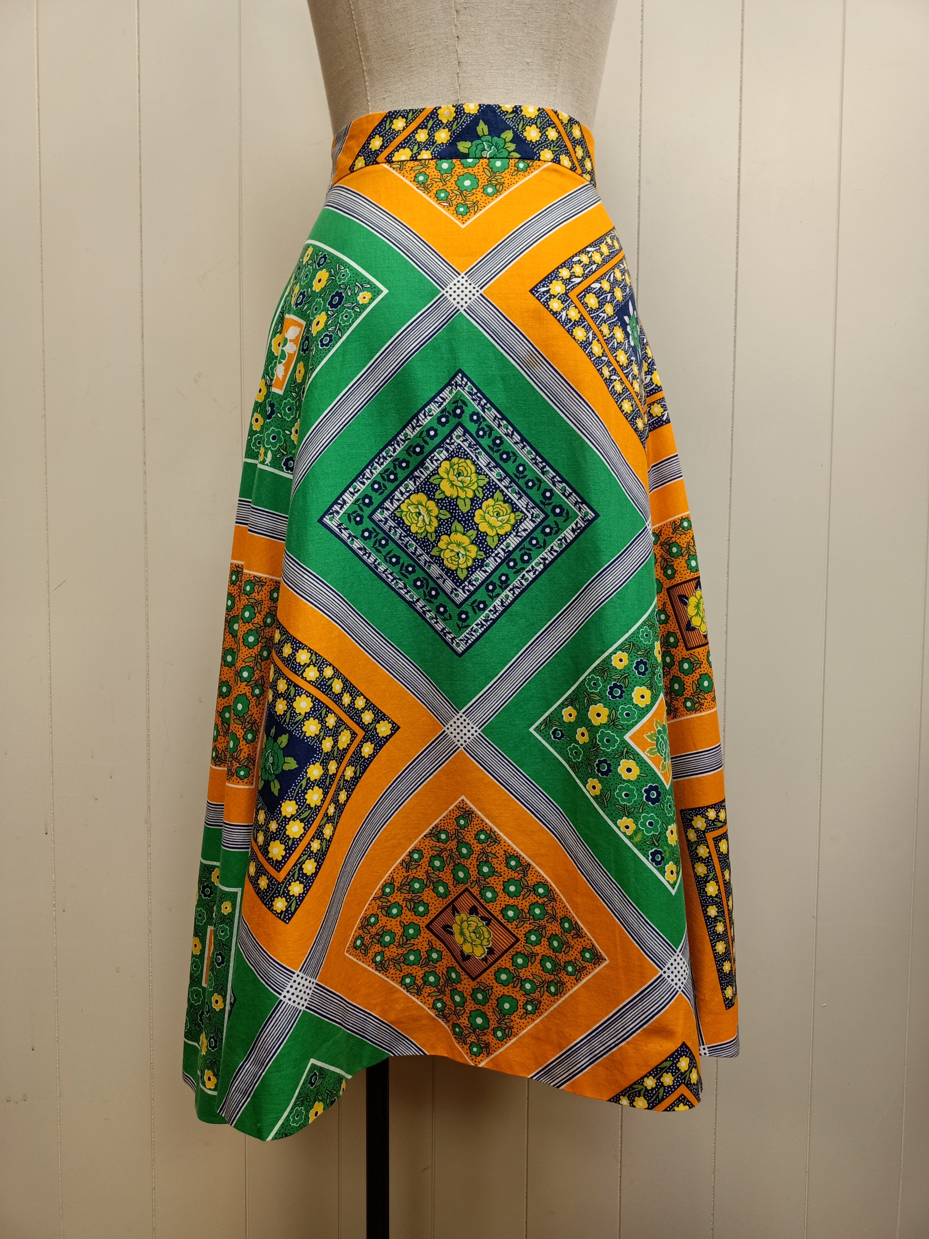 Vintage Cobor Gowns Panel Print Skirt