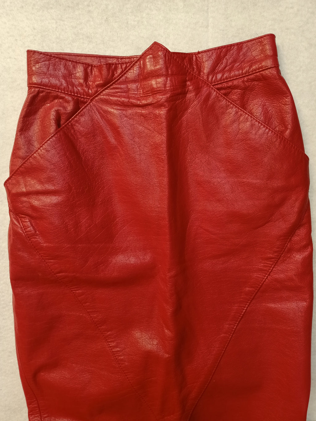 Red Retro Leather Skirt