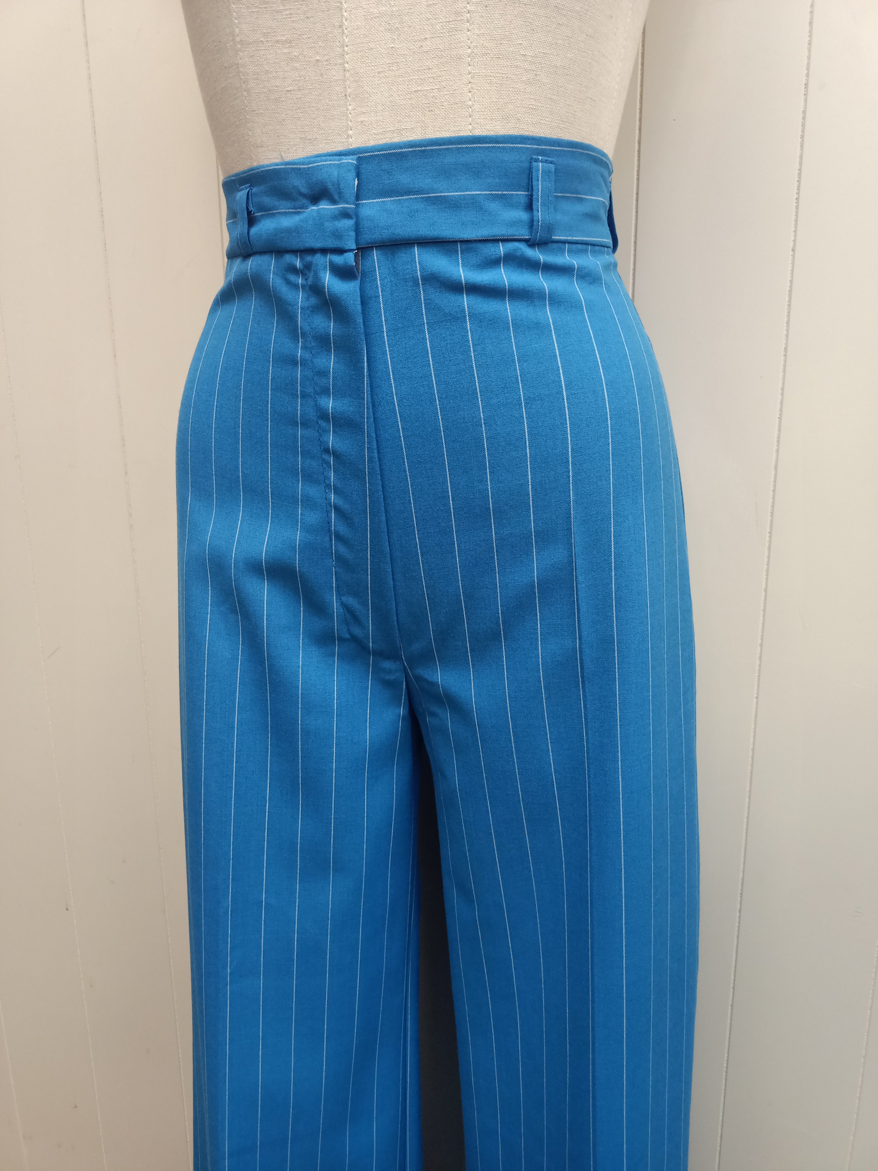 Vintage Blue Pinstriped Wide Leg Pants