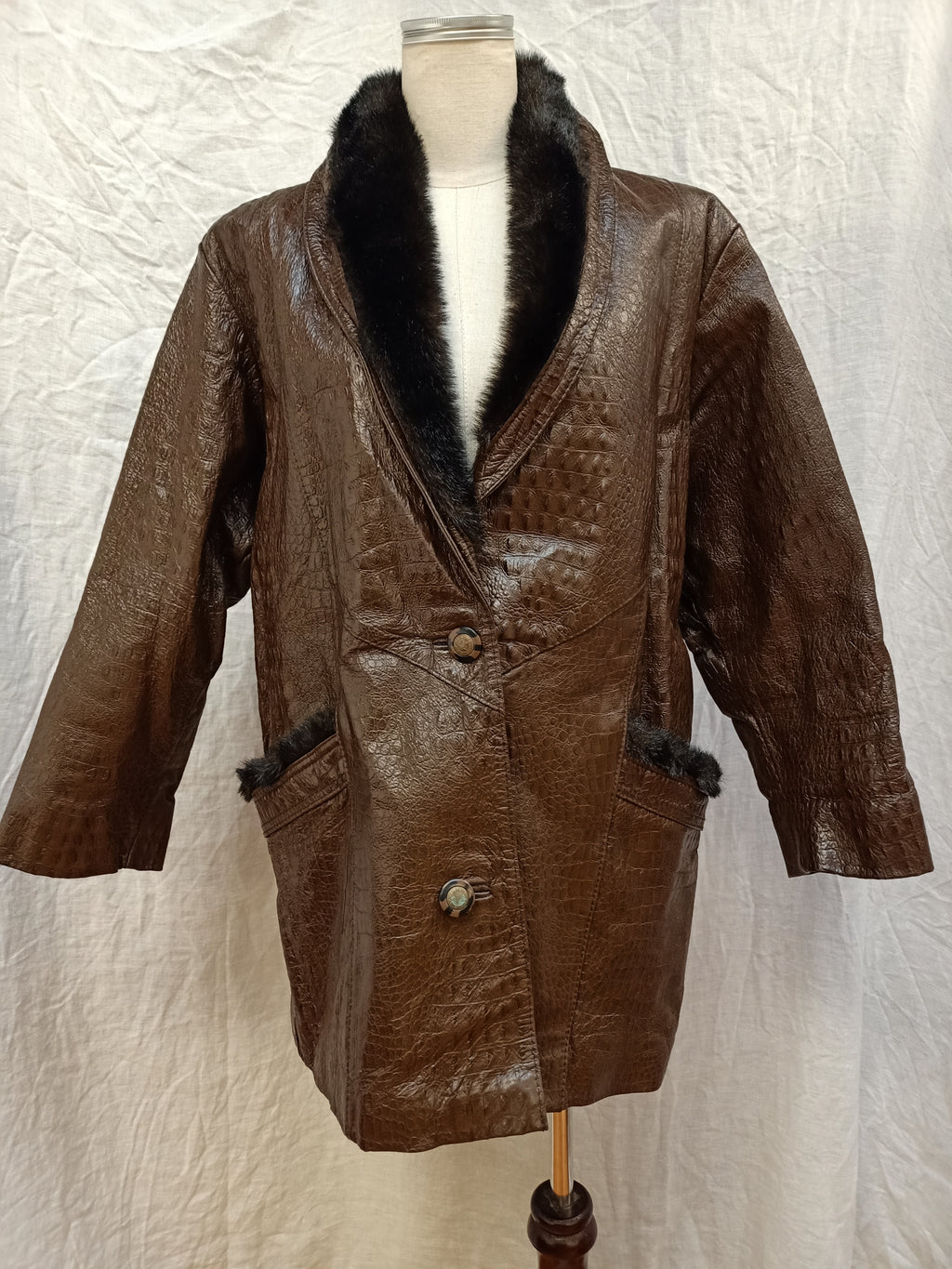 Crocodile Embossed Leather Jacket