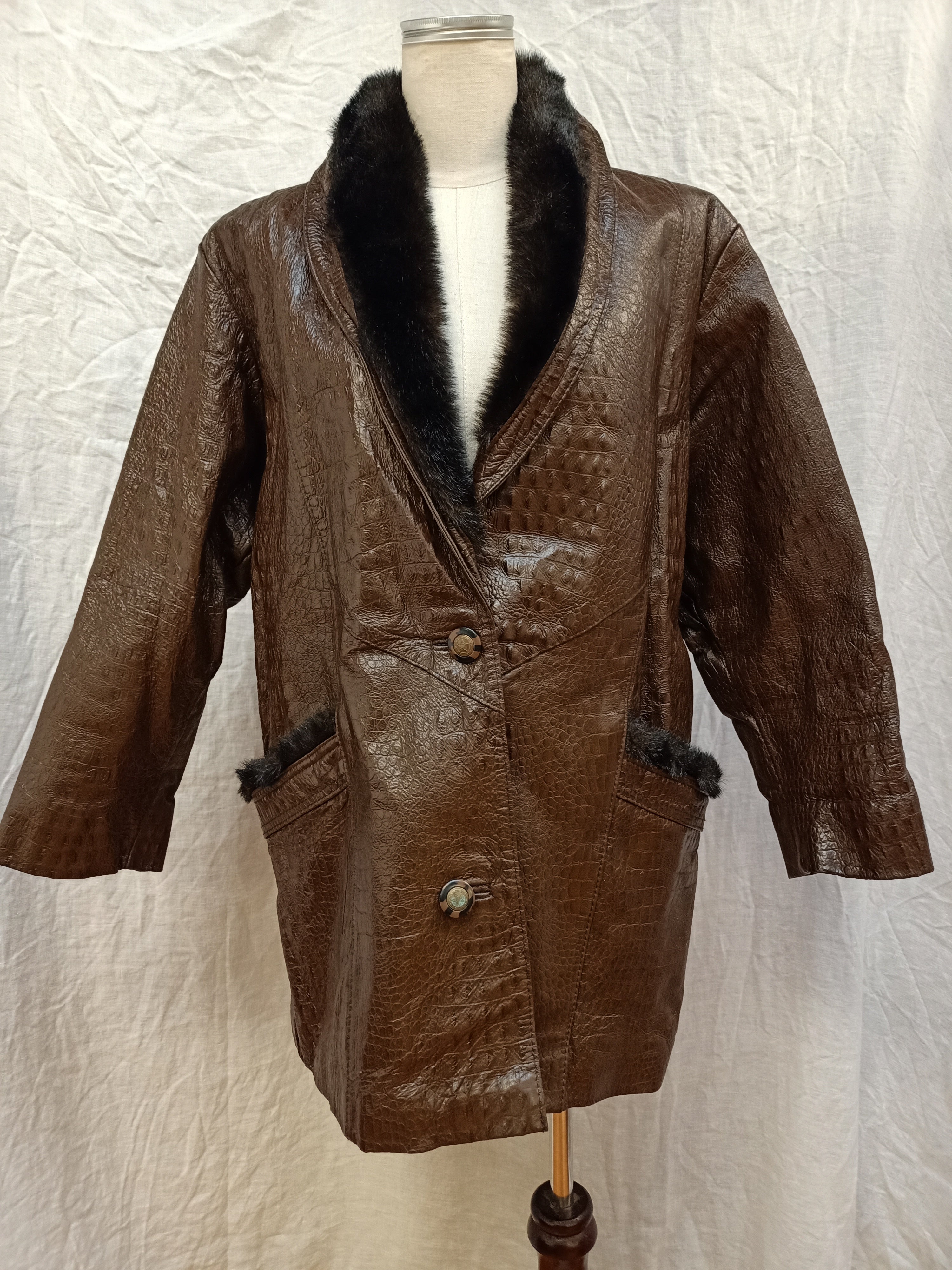 Crocodile Embossed Leather Jacket