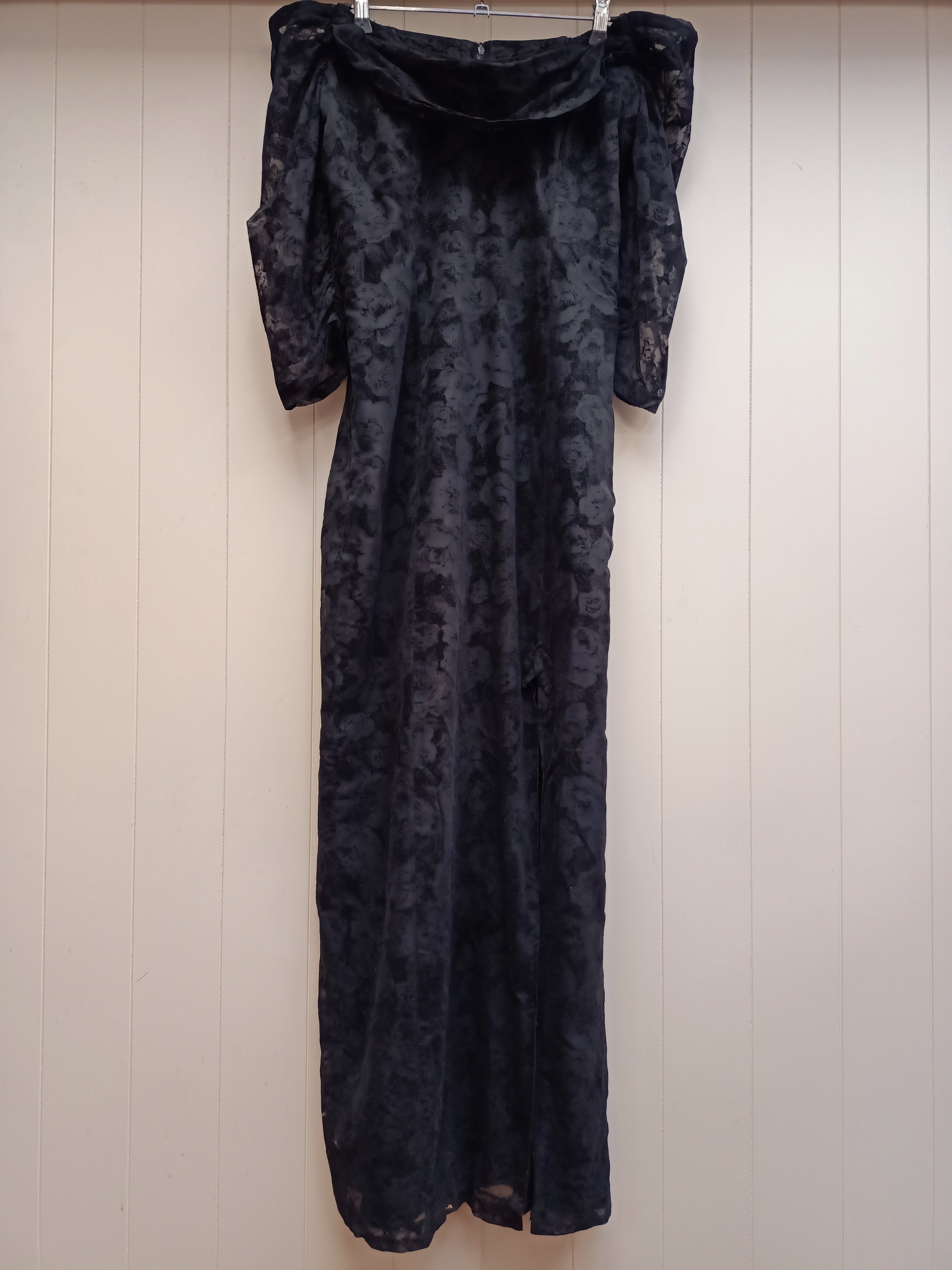 Vintage Black Floral Off Shoulder Dress