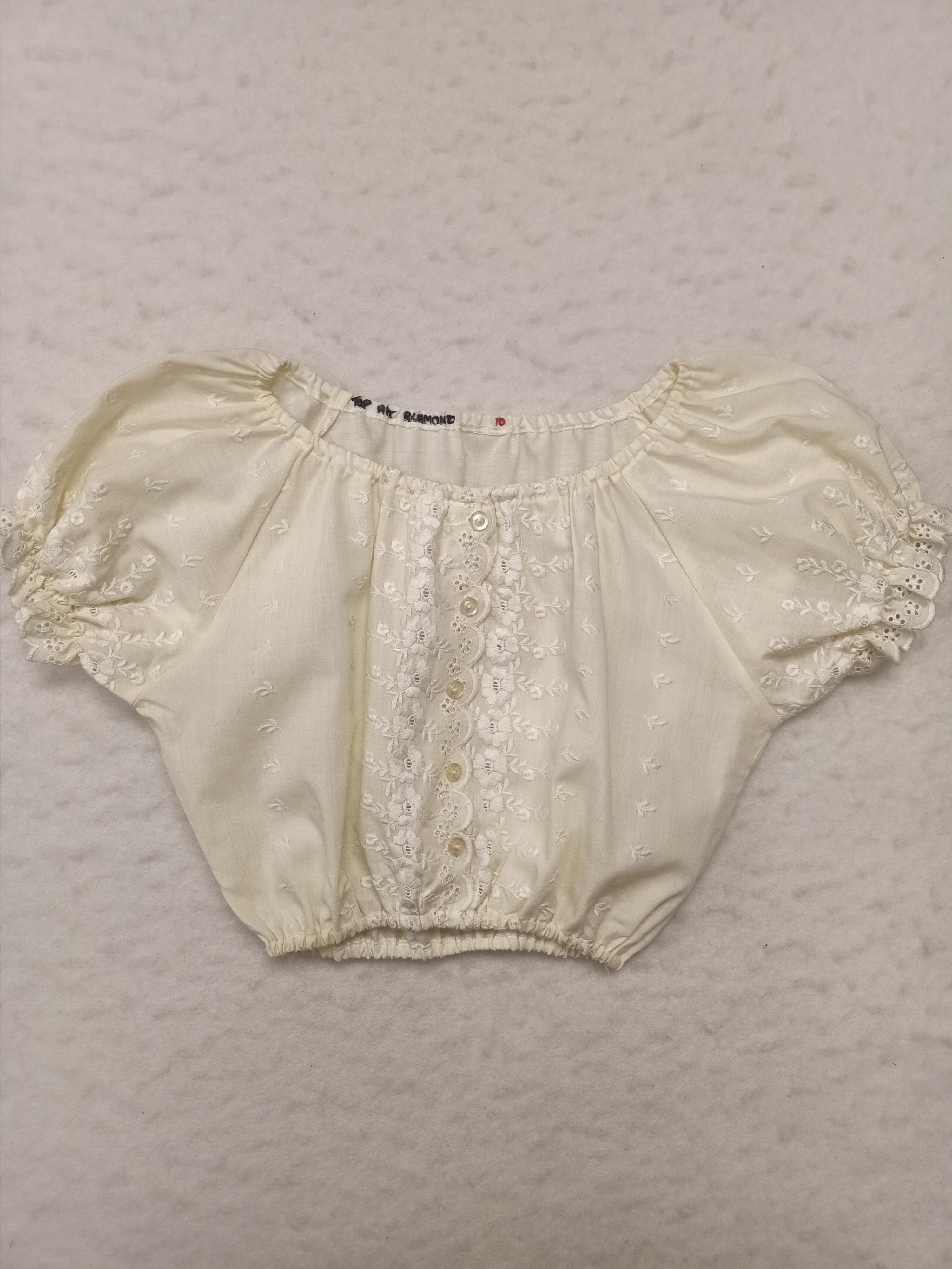 Vintage Broderie Anglaise Crop Peasant Shirt
