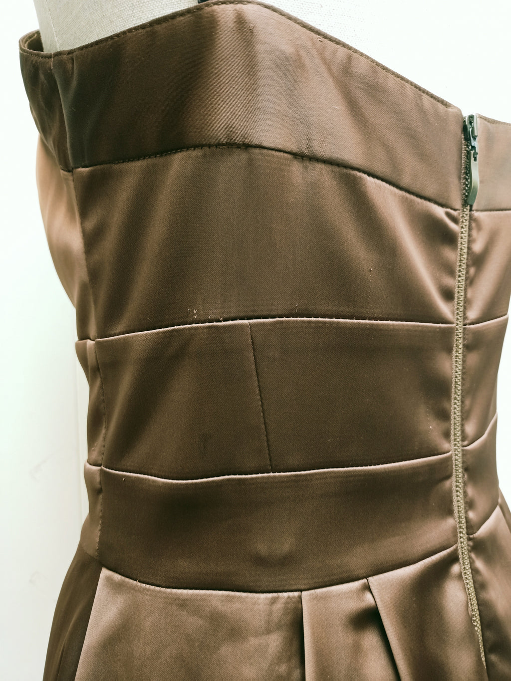 Cue Olive Brown Ruffle Satin Dress