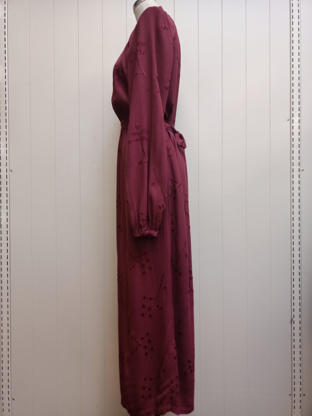 Ghost London Burgundy Embroidered Dress