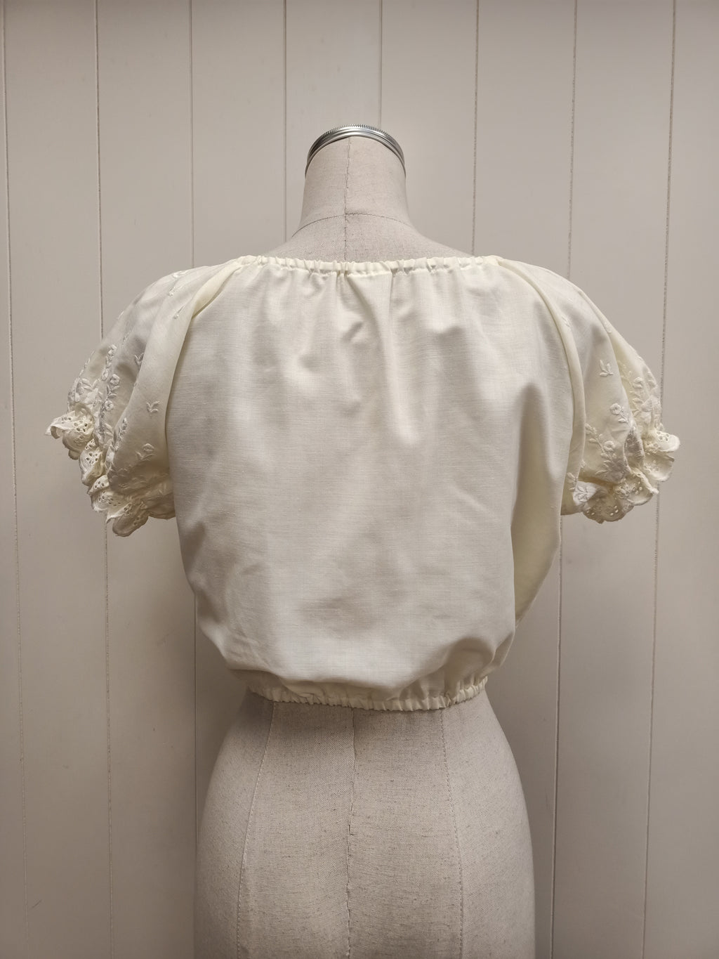 Vintage Broderie Anglaise Crop Peasant Shirt