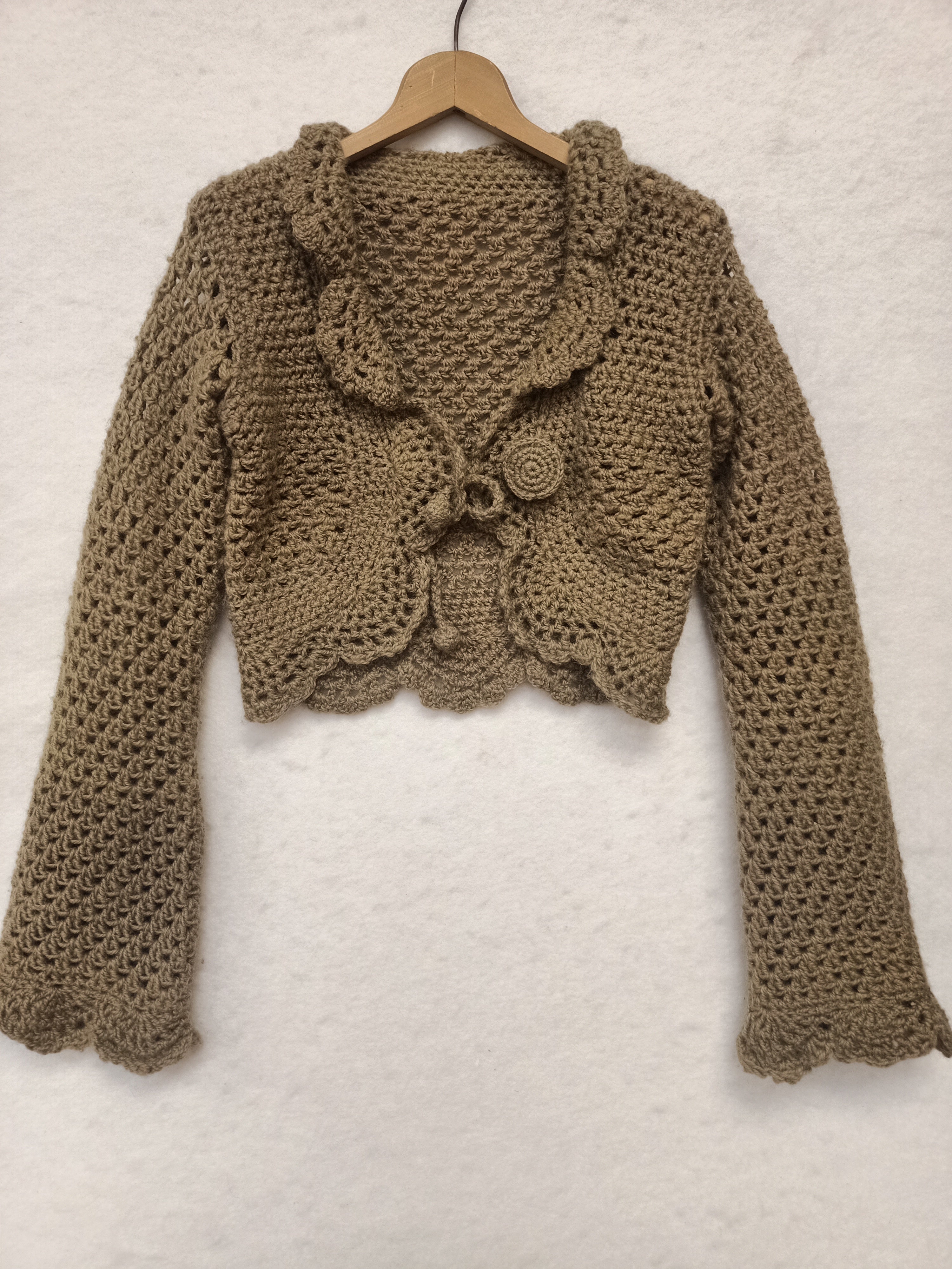 Retro Khaki Green Crochet Bolero