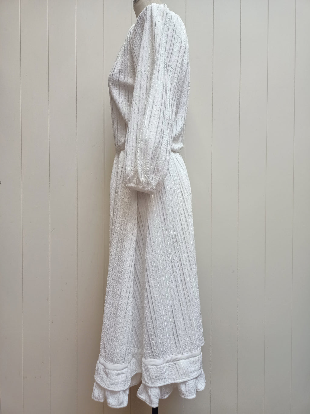 Vintage White Textured Peasant Dress
