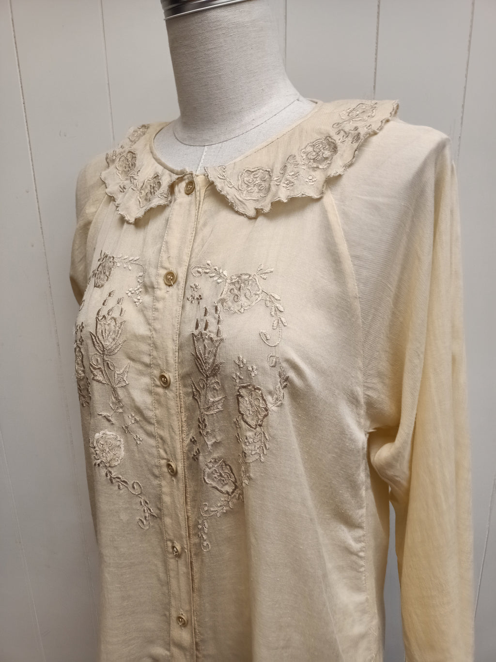 Vintage Lightweight Cotton Embroidered Shirt Sz 14