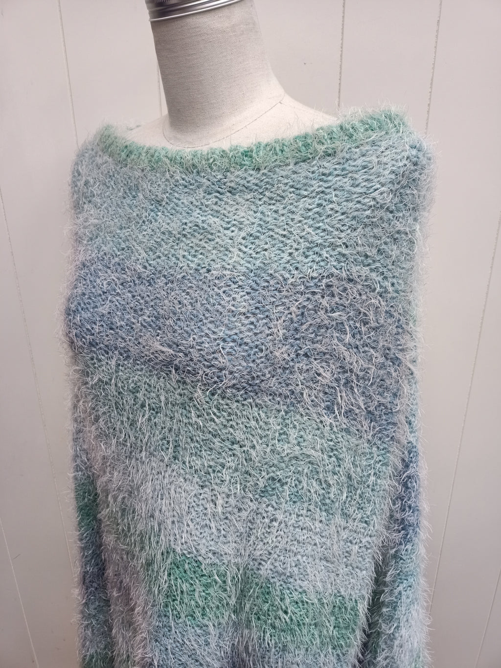 Retro Fuzzy Striped Knit Poncho