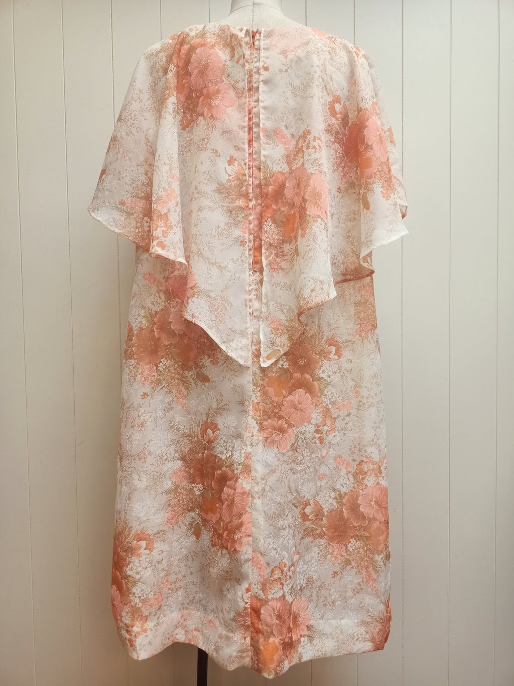 Vintage Peach Floral Chiffon Dress