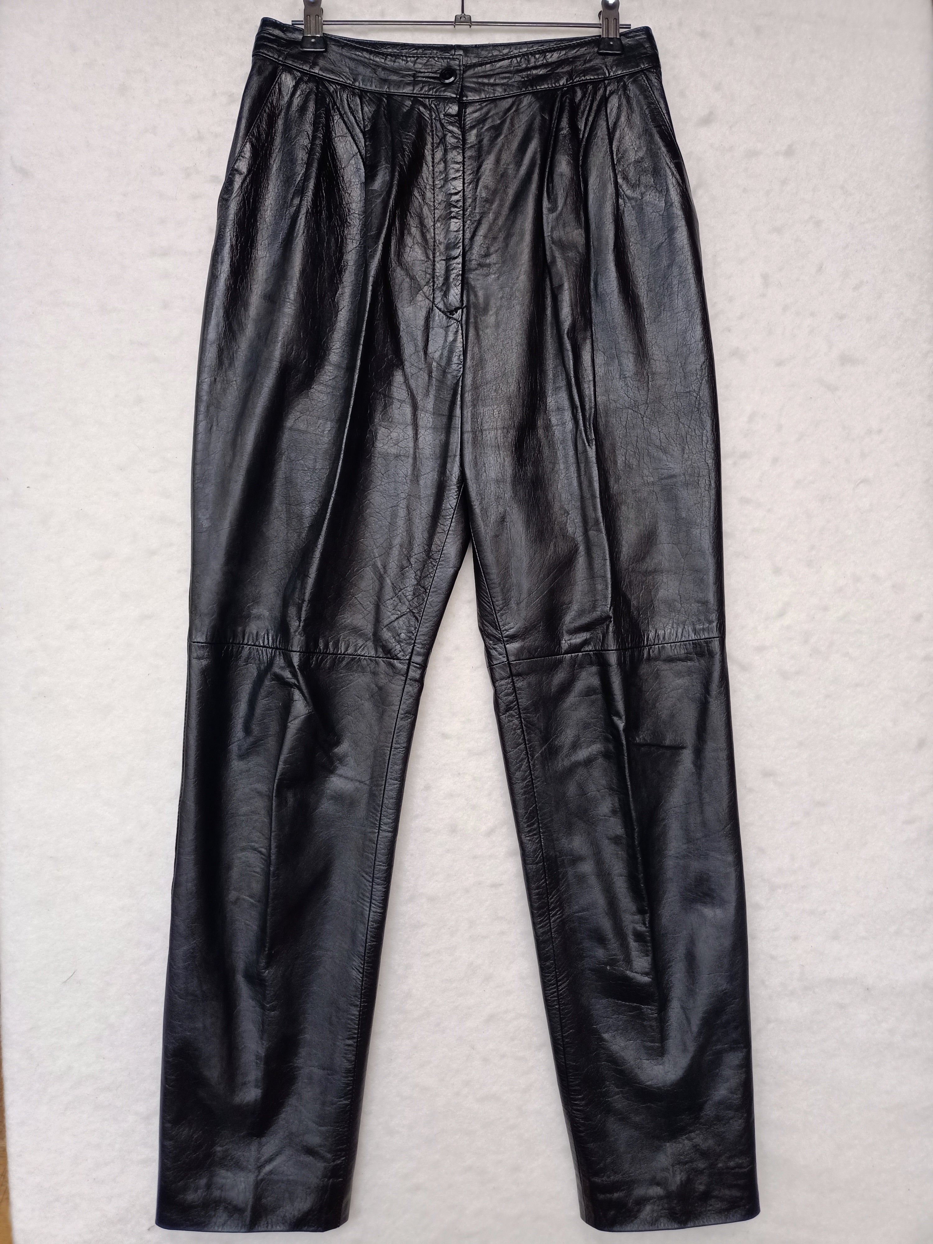 Vintage Black Genuine Leather Pants