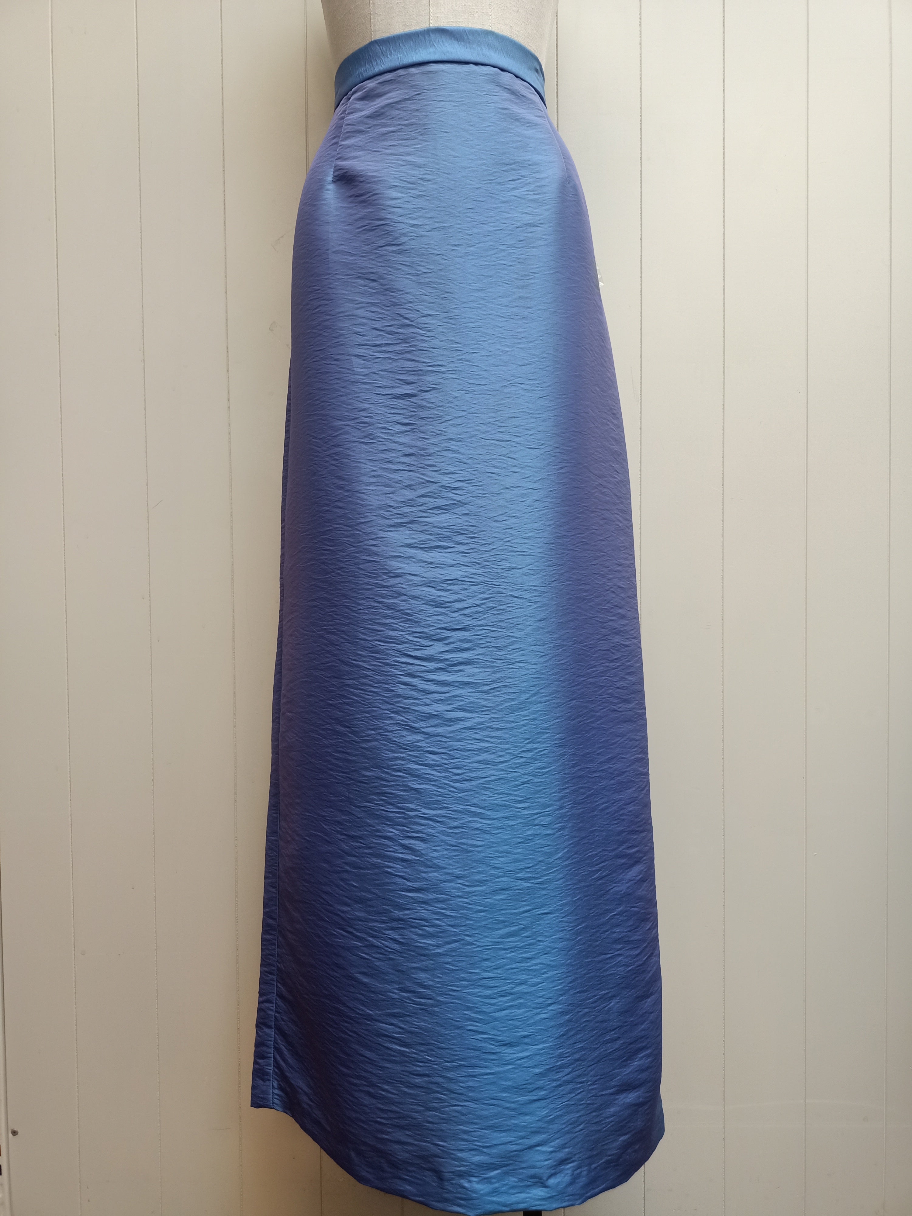 K Seperates Blue Crinkled Satin Skirt