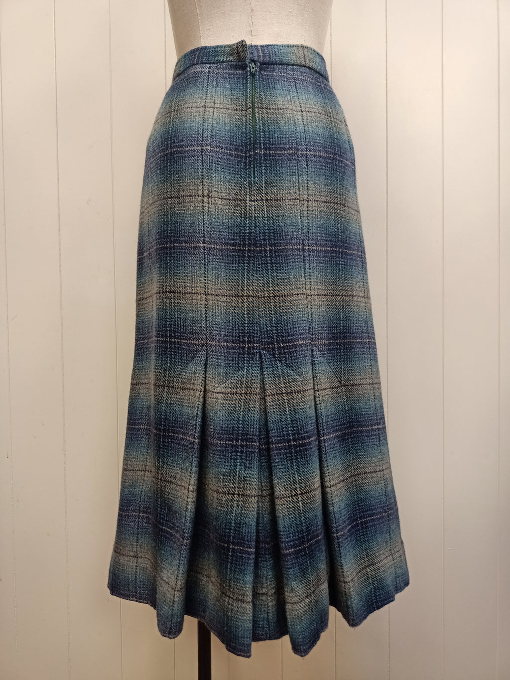 Vintage Teal & Navy Plaid Skirt