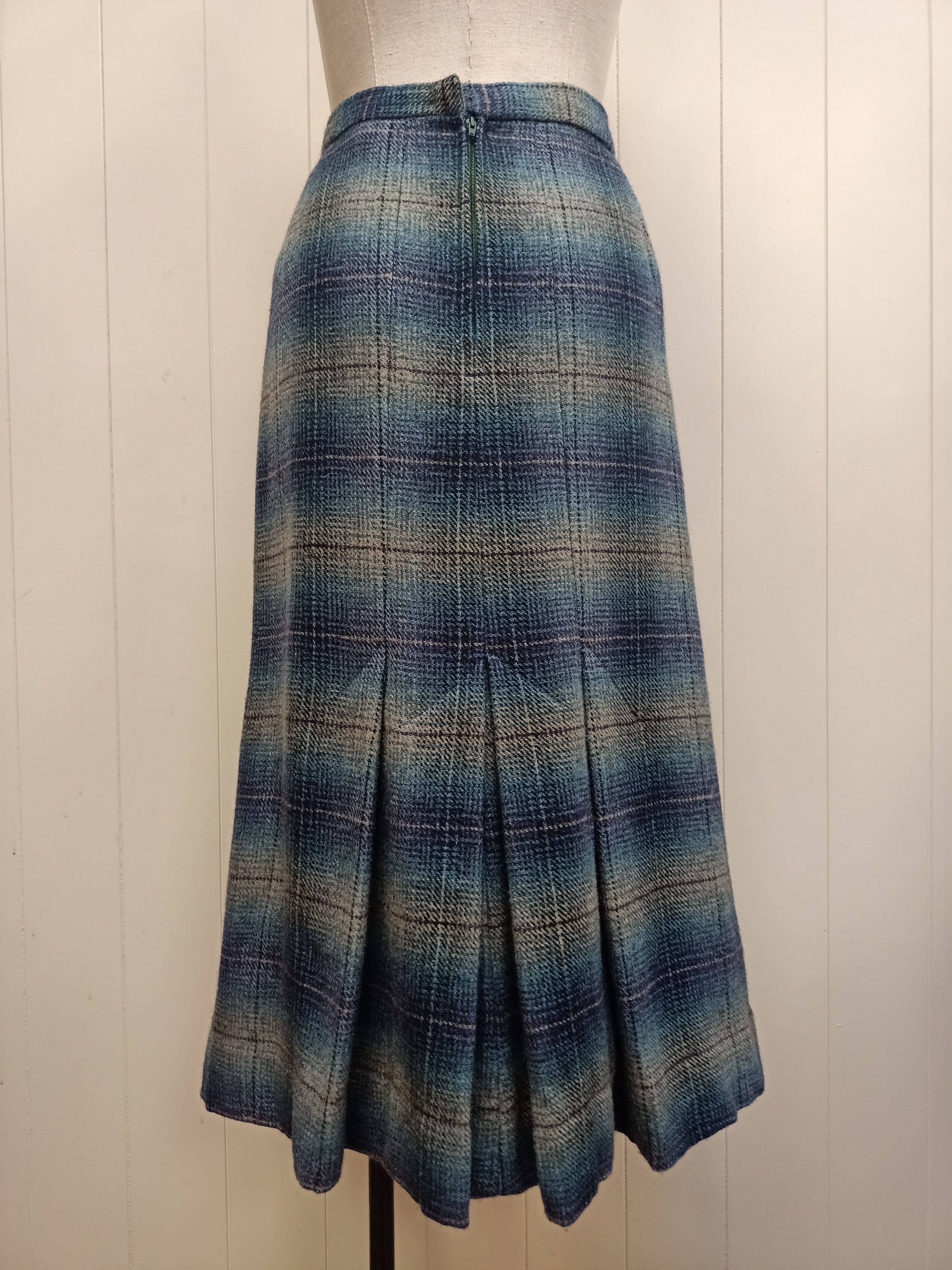 Vintage Teal & Navy Plaid Skirt