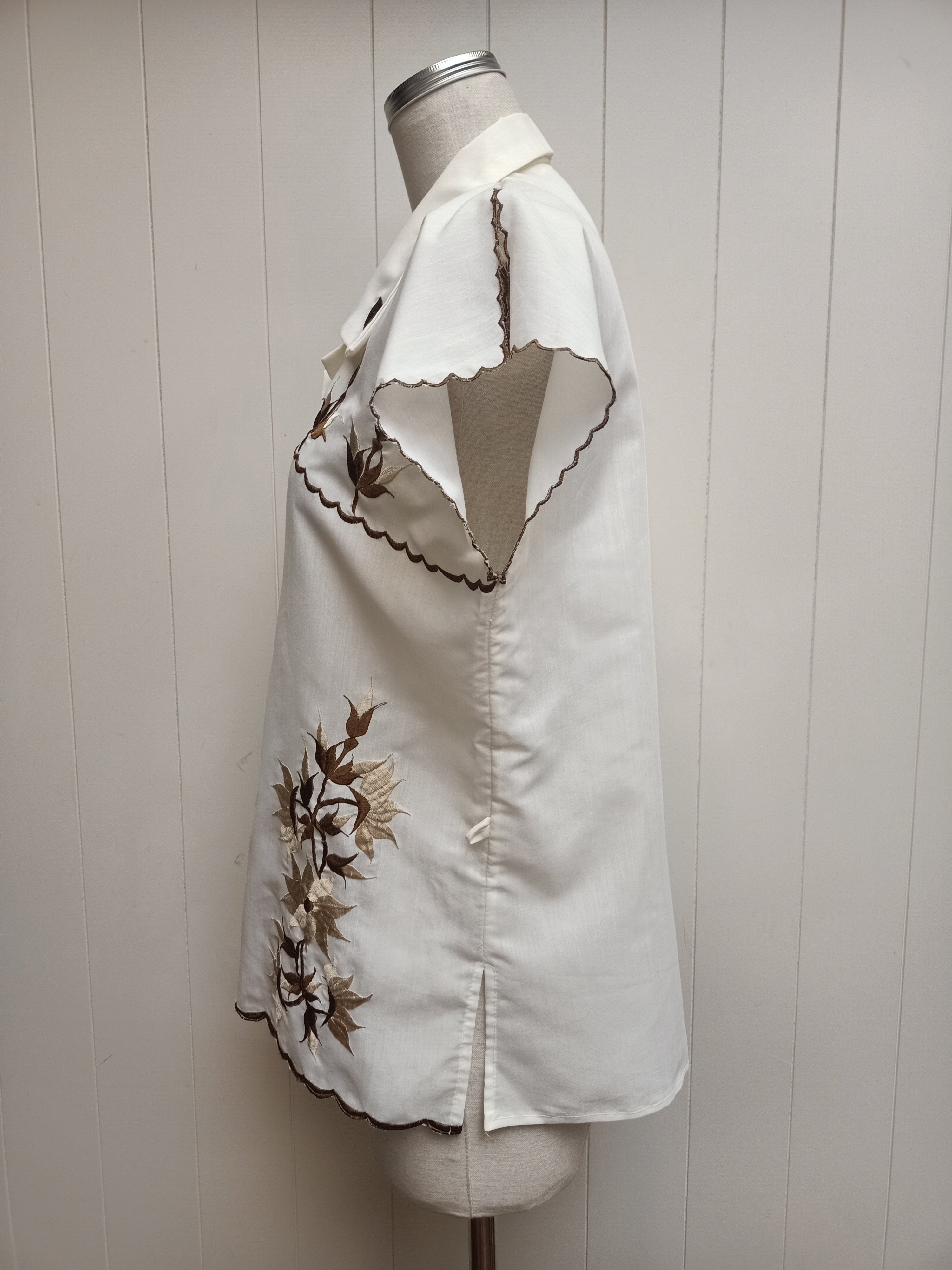 Vintage Cream with Brown Embroidered Shirt