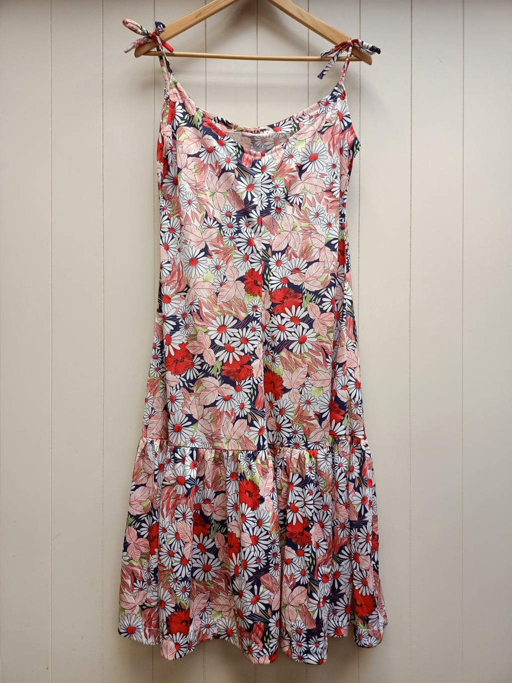 Vintage Red & Coral Floral Tiered Dress
