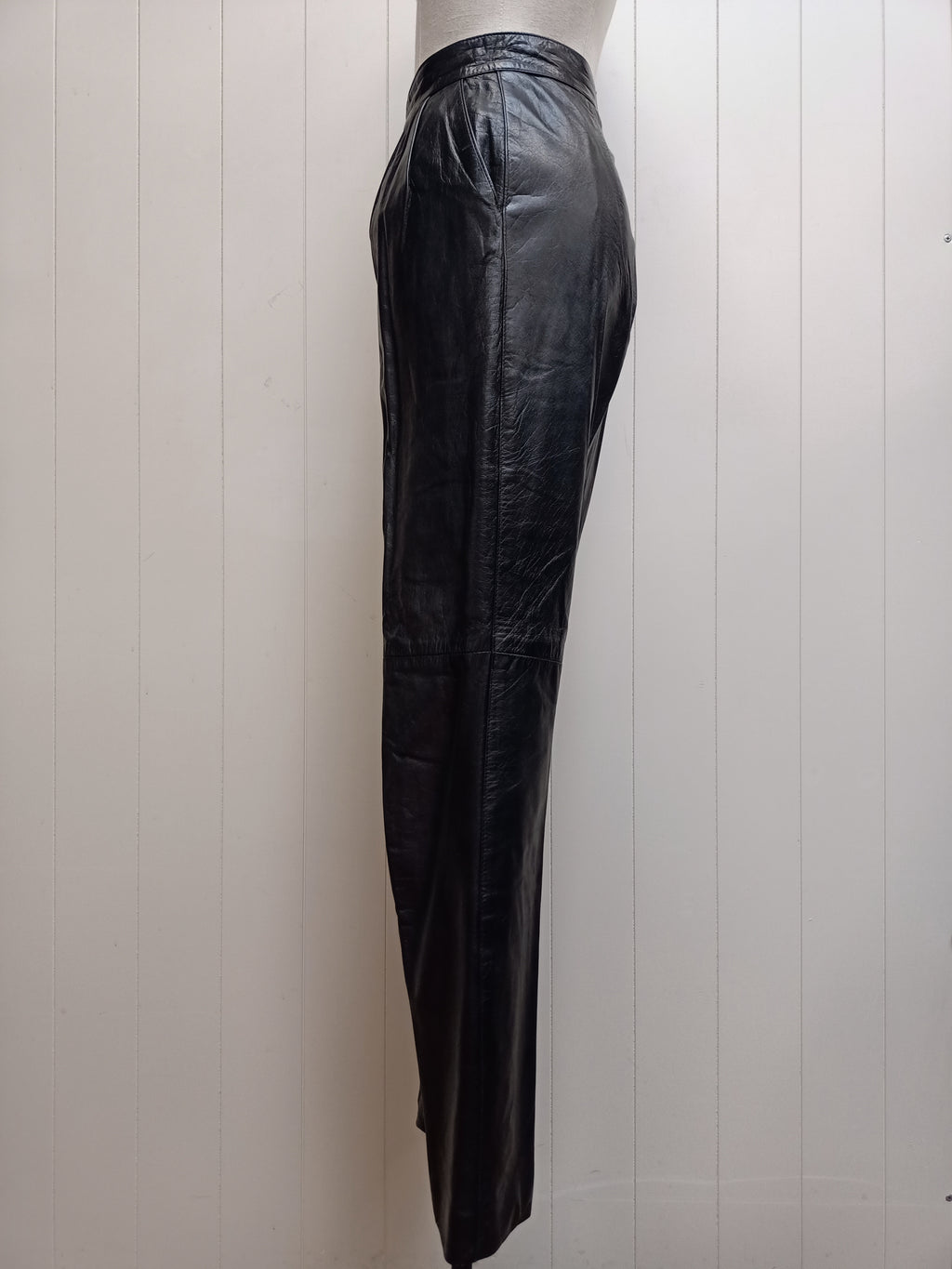 Vintage Black Genuine Leather Pants
