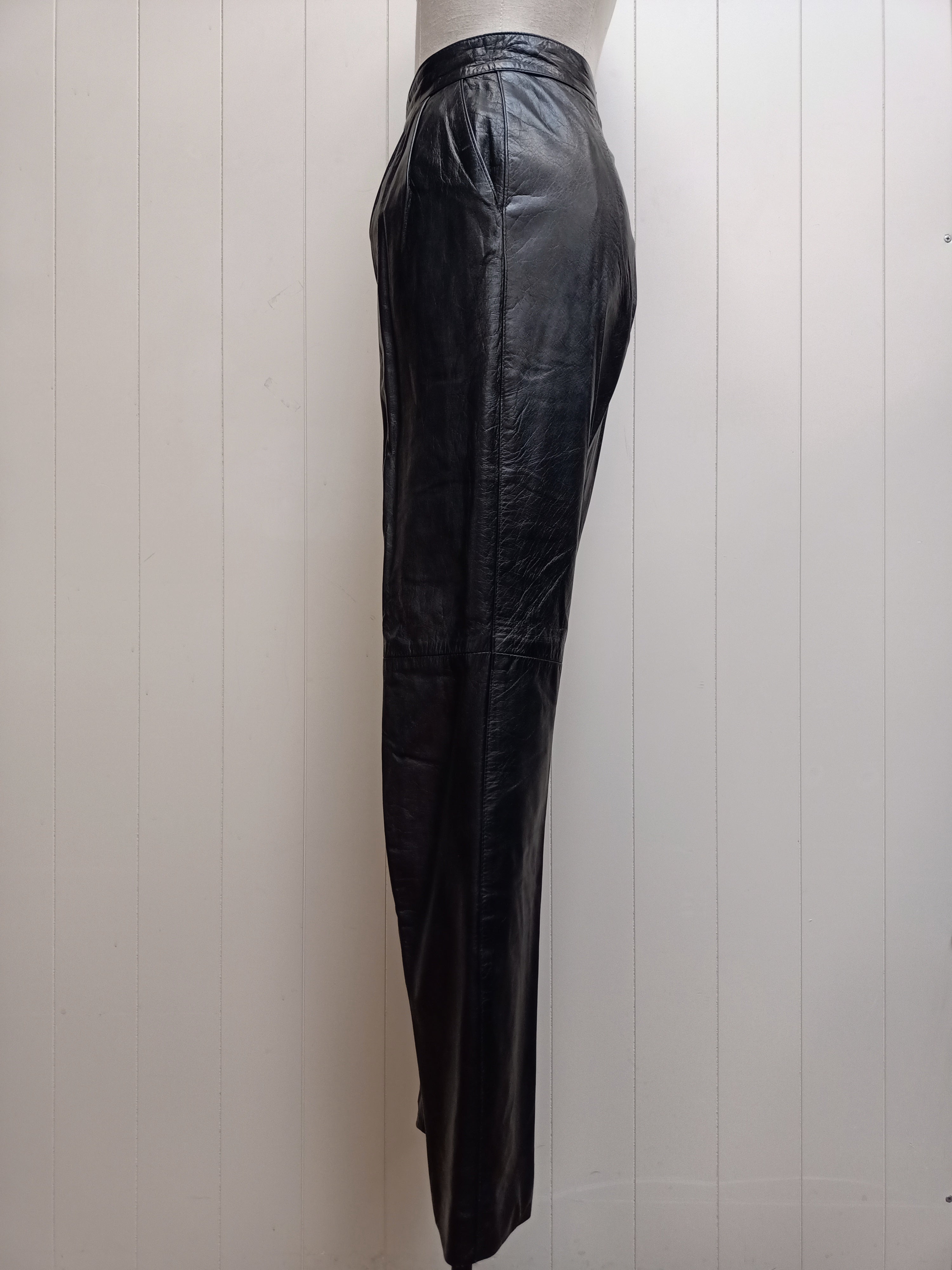 Vintage Black Genuine Leather Pants
