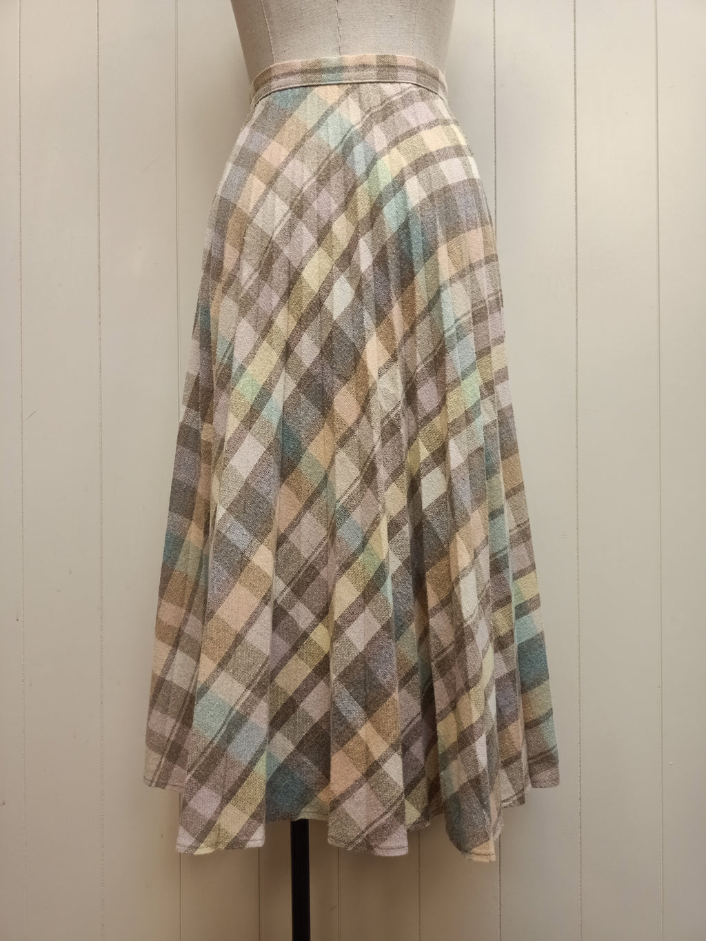 Vintage Pastel Check Pleat Skirt