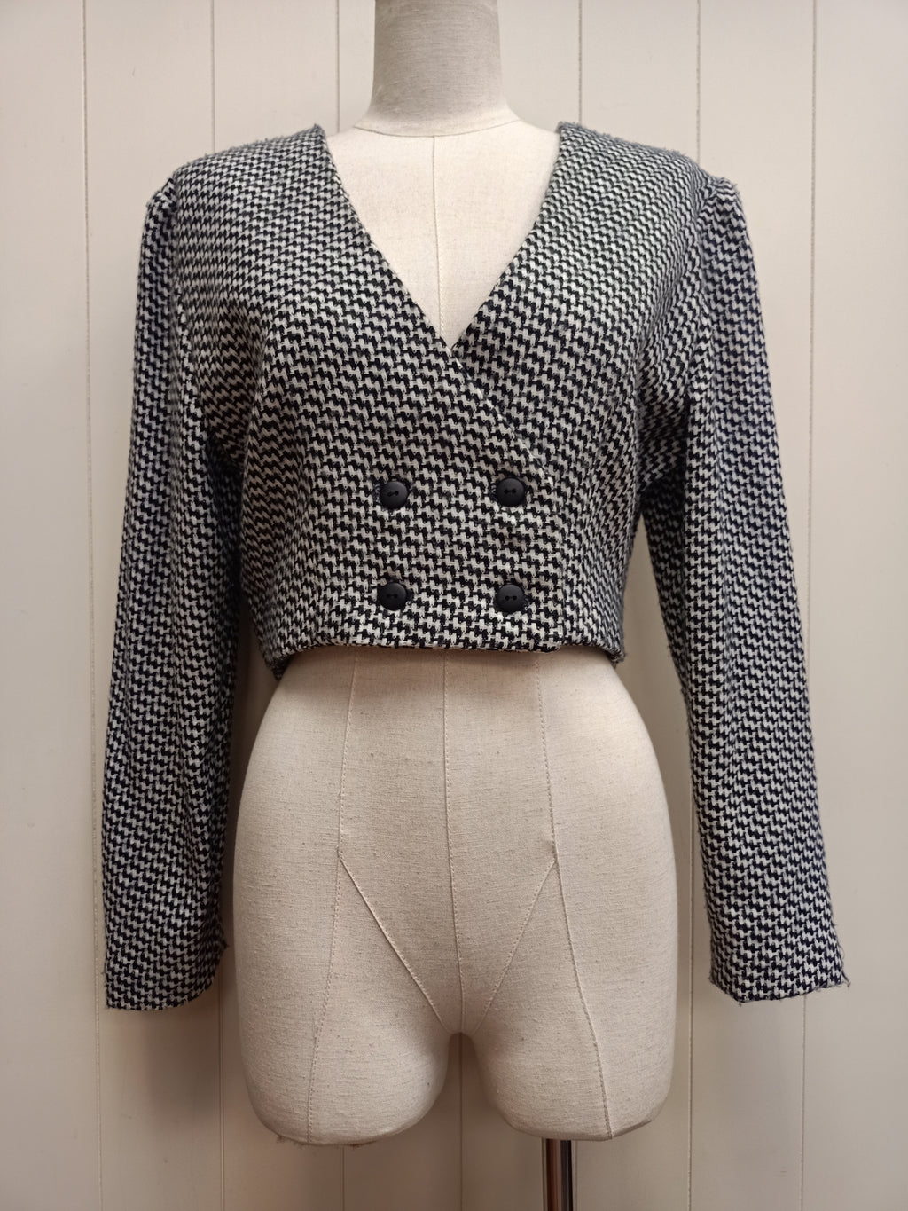 Vintage Houndstooth Cropped Jacket