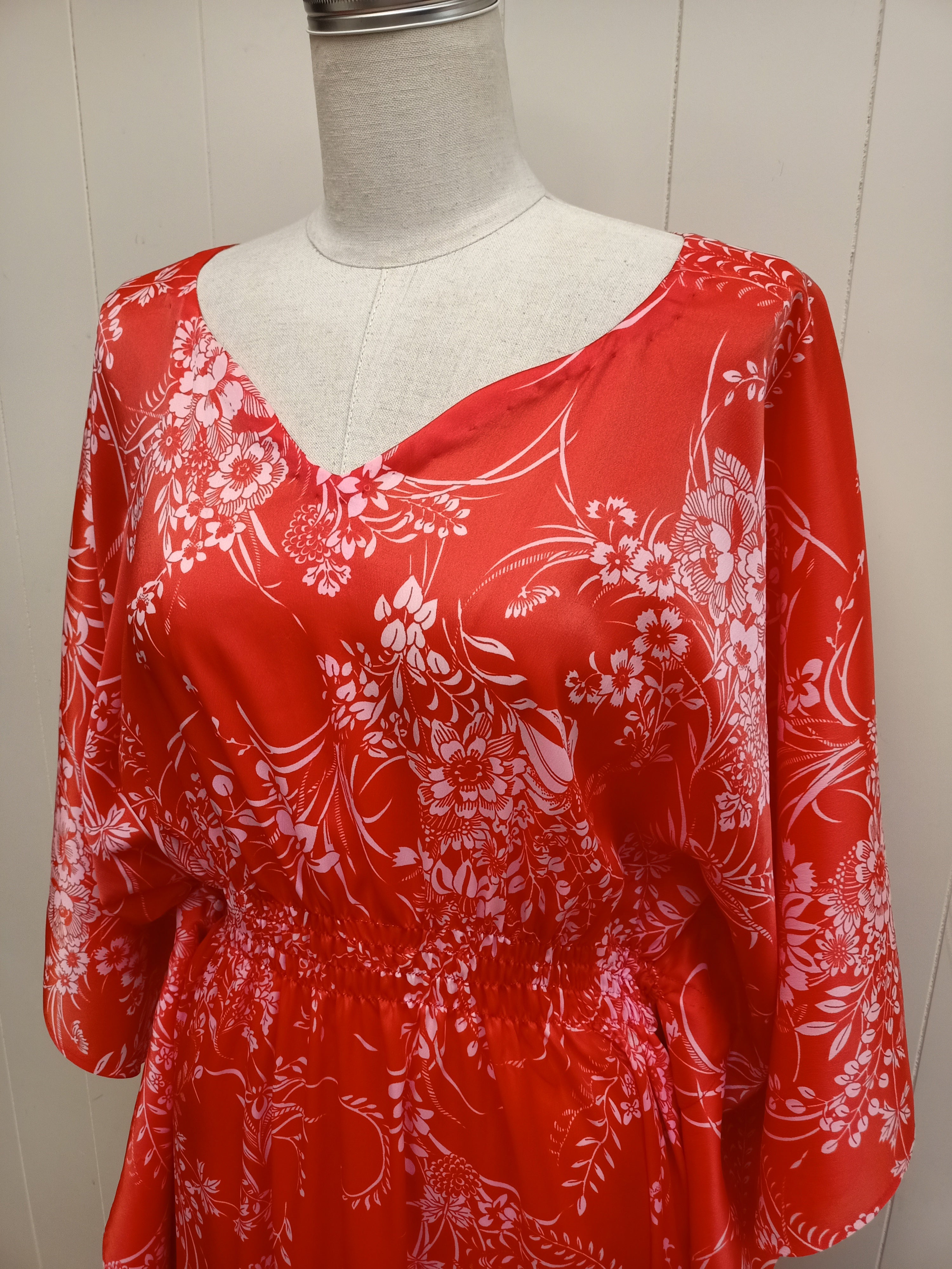 Vintage Orange Floral Caftan Maxi Dress