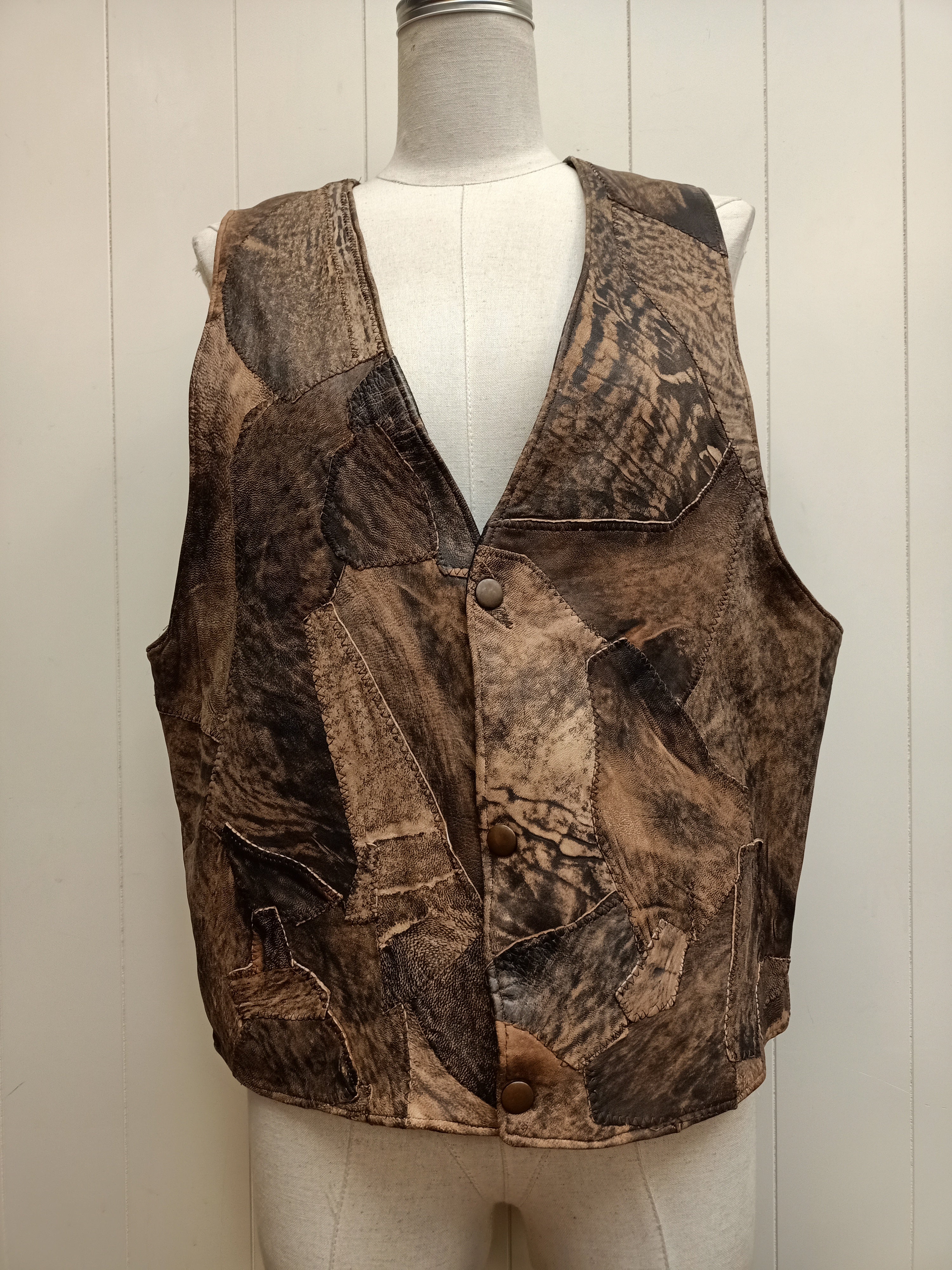Vintage Mens Leather Patchwork Vest