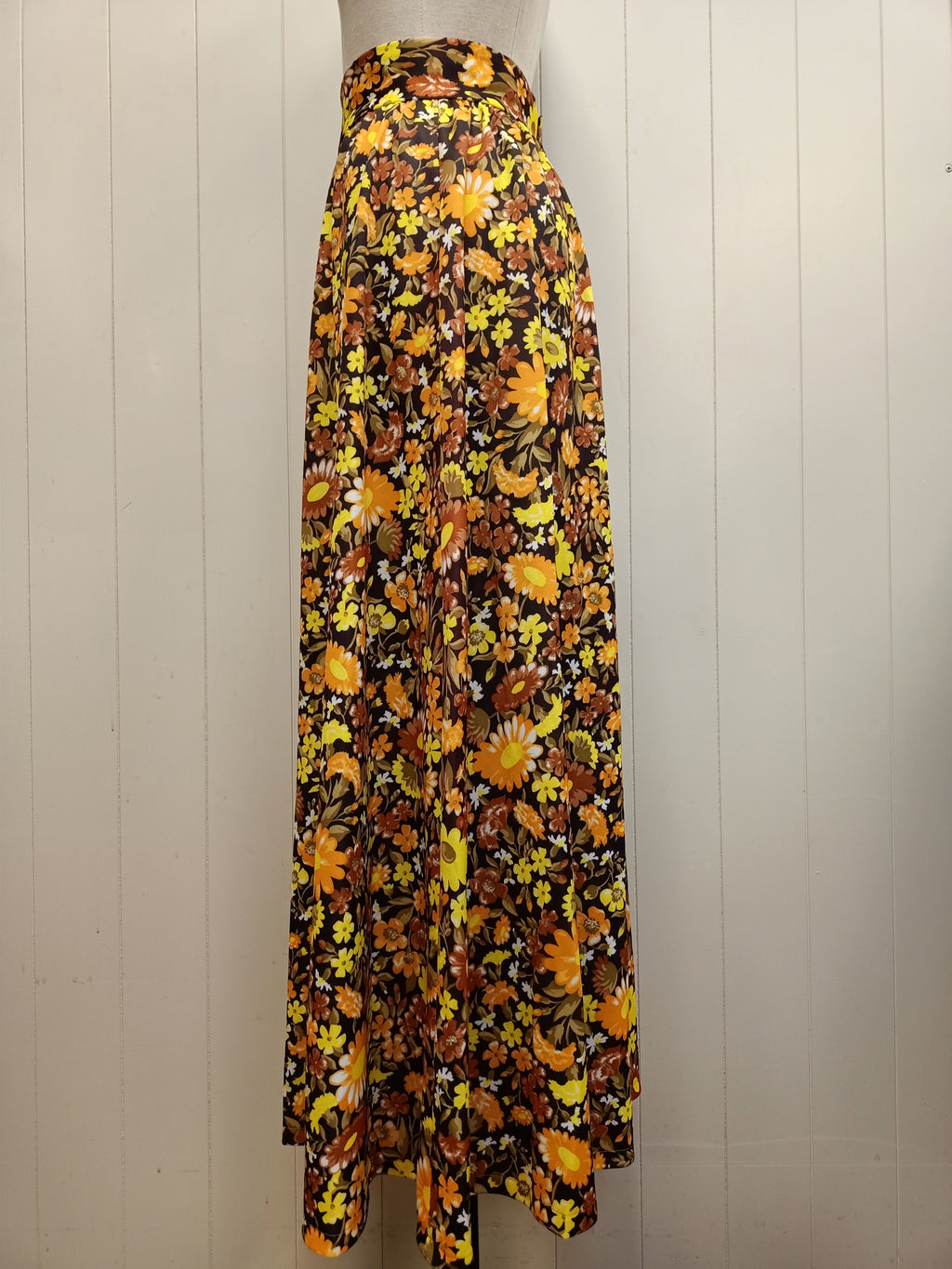 Vintage Orange & Yellow Floral Maxi Skirt
