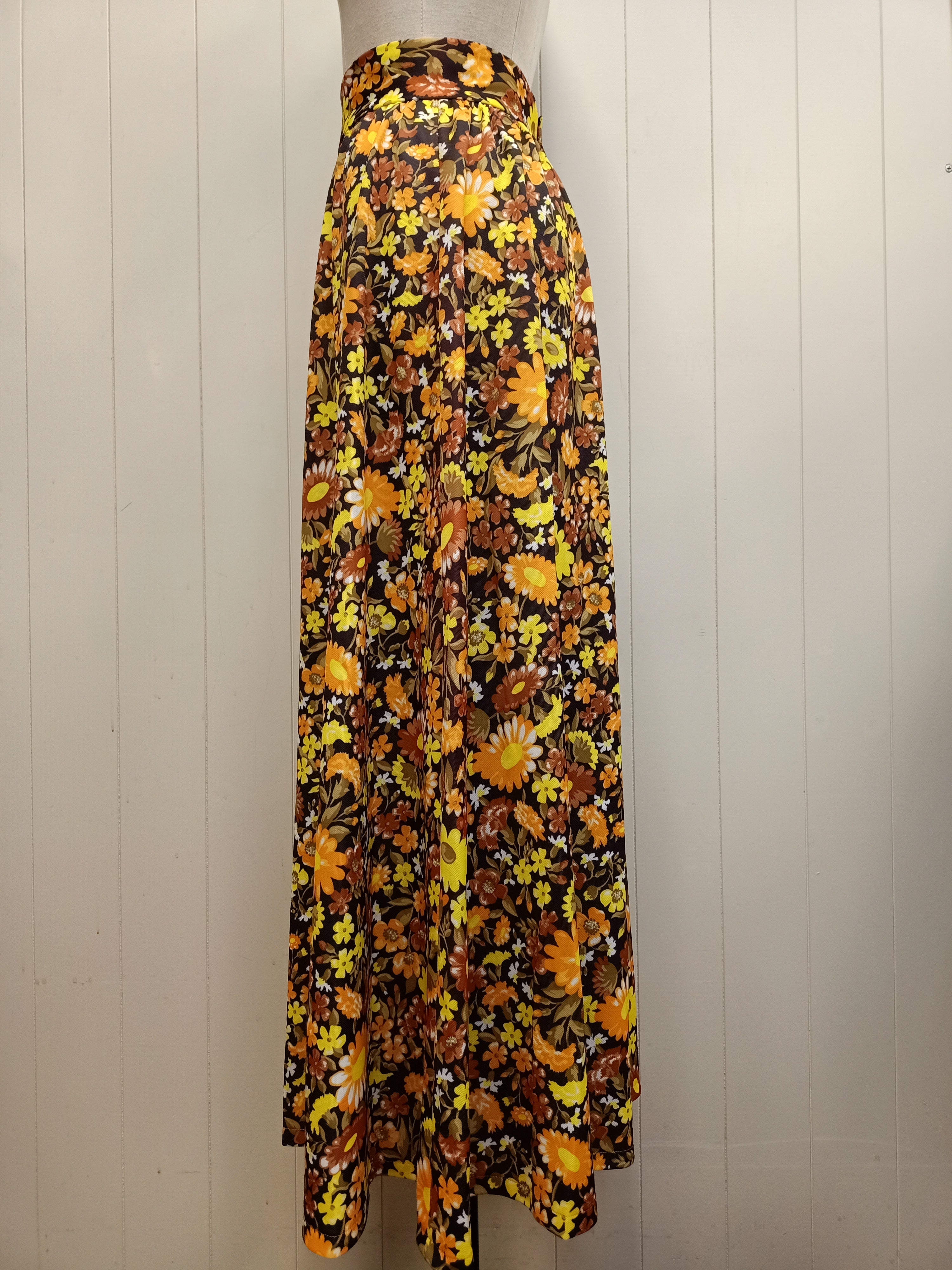 Vintage Orange & Yellow Floral Maxi Skirt