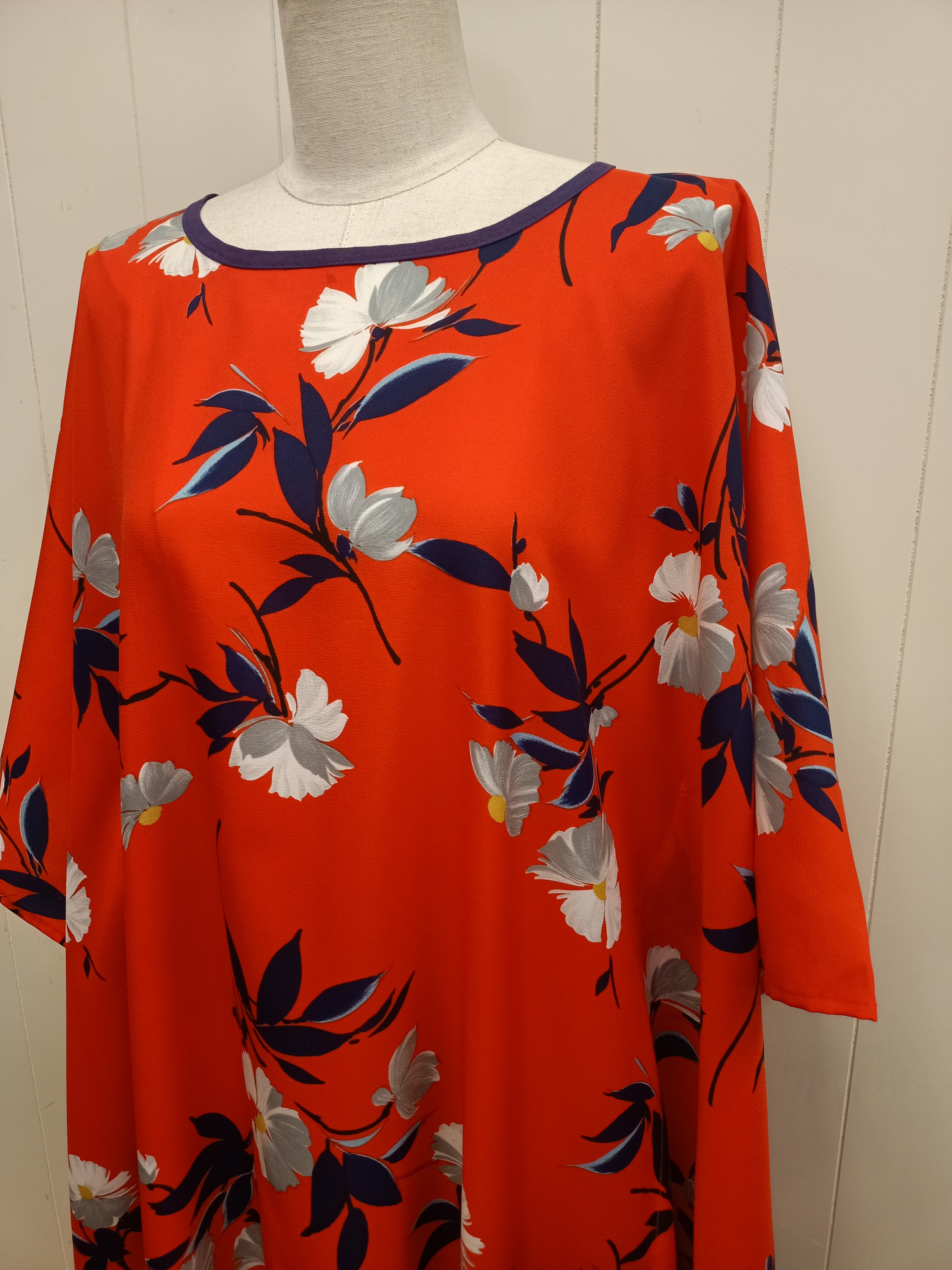 Vintage Orange Navy Caftan Maxi Dress