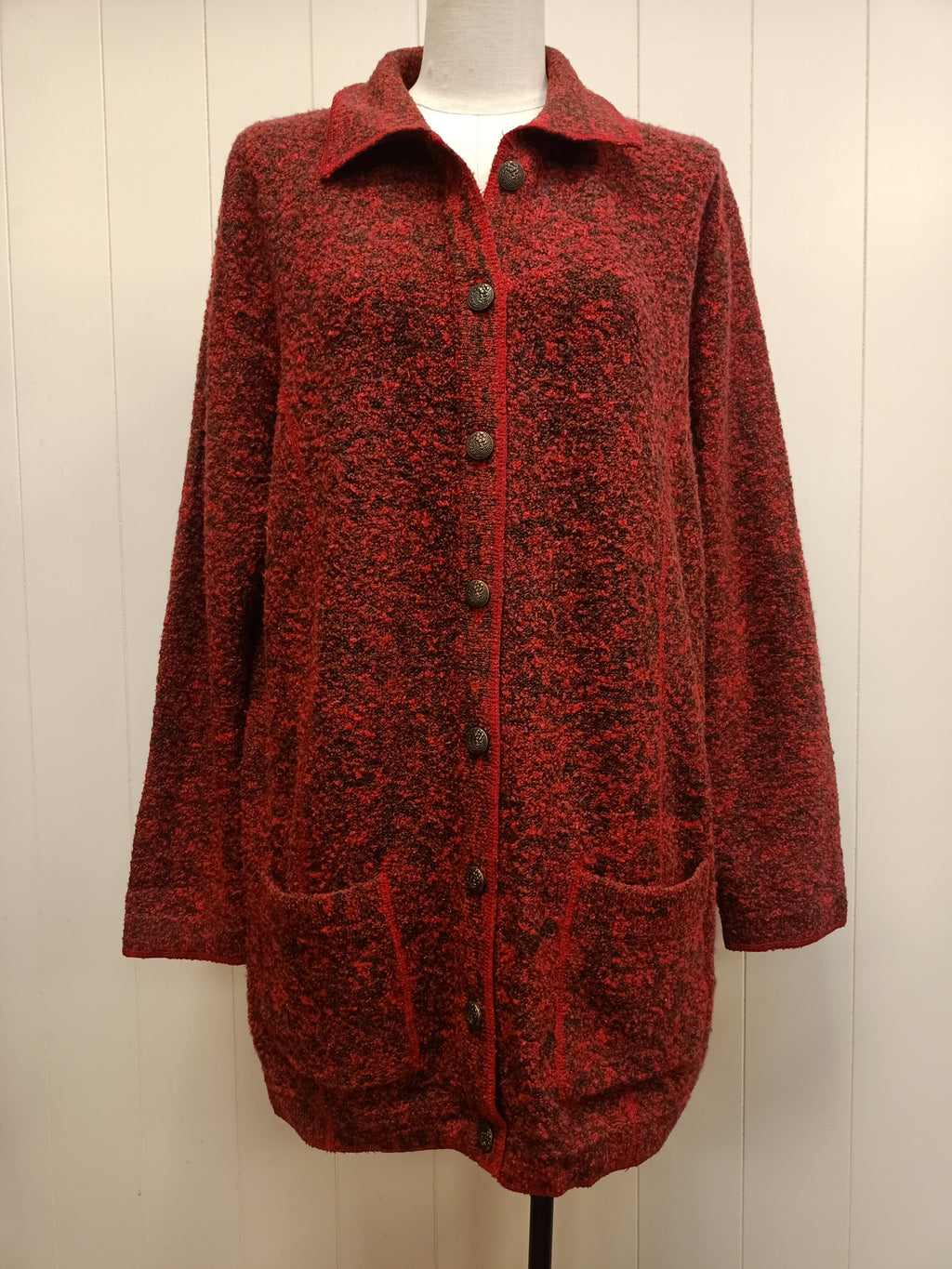 Retro Red Boucle Cardigan