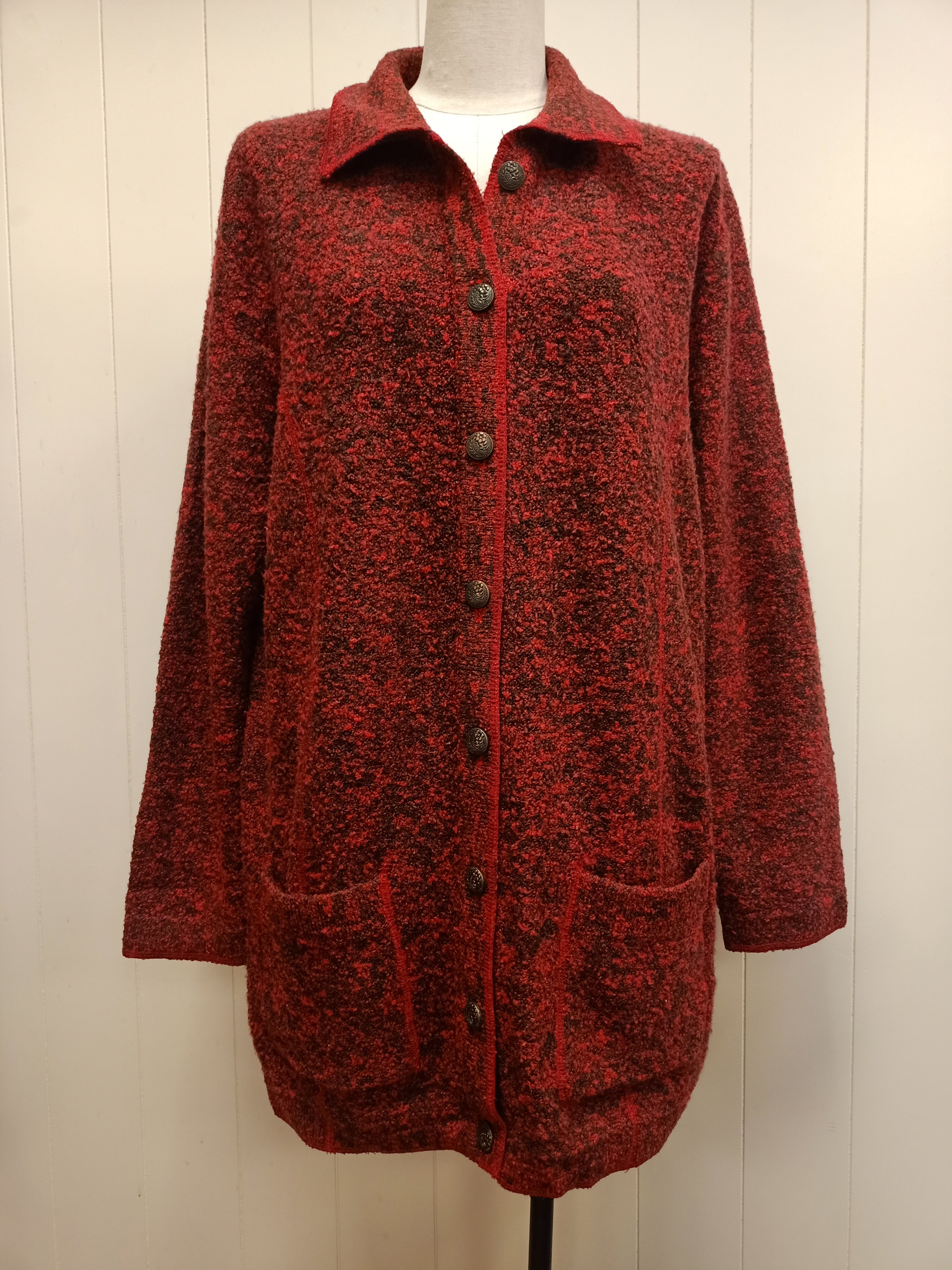 Retro Red Boucle Cardigan