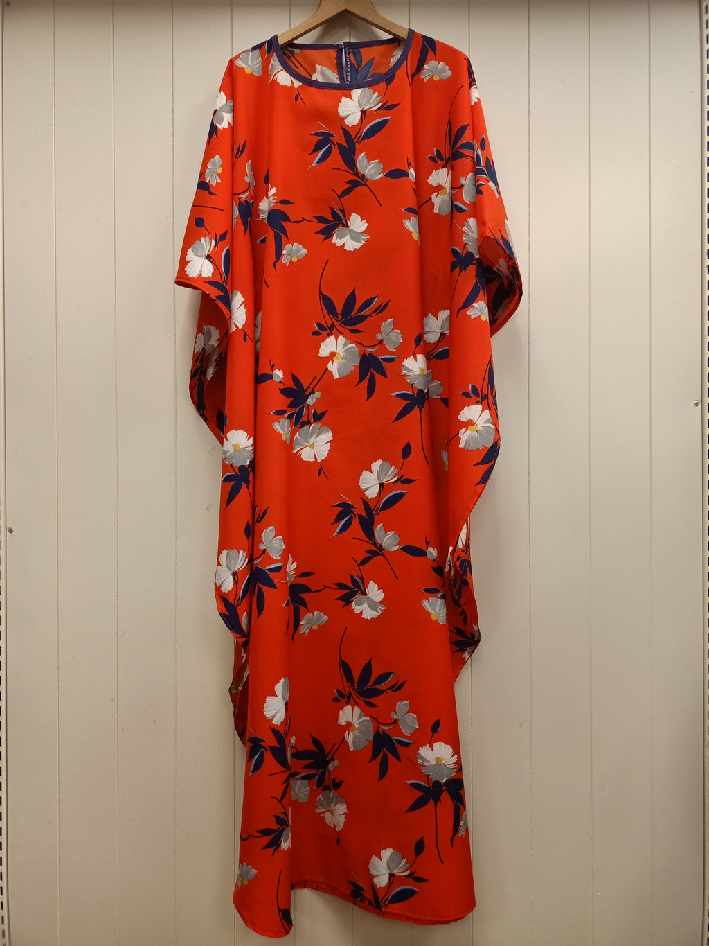 Vintage Orange Navy Caftan Maxi Dress