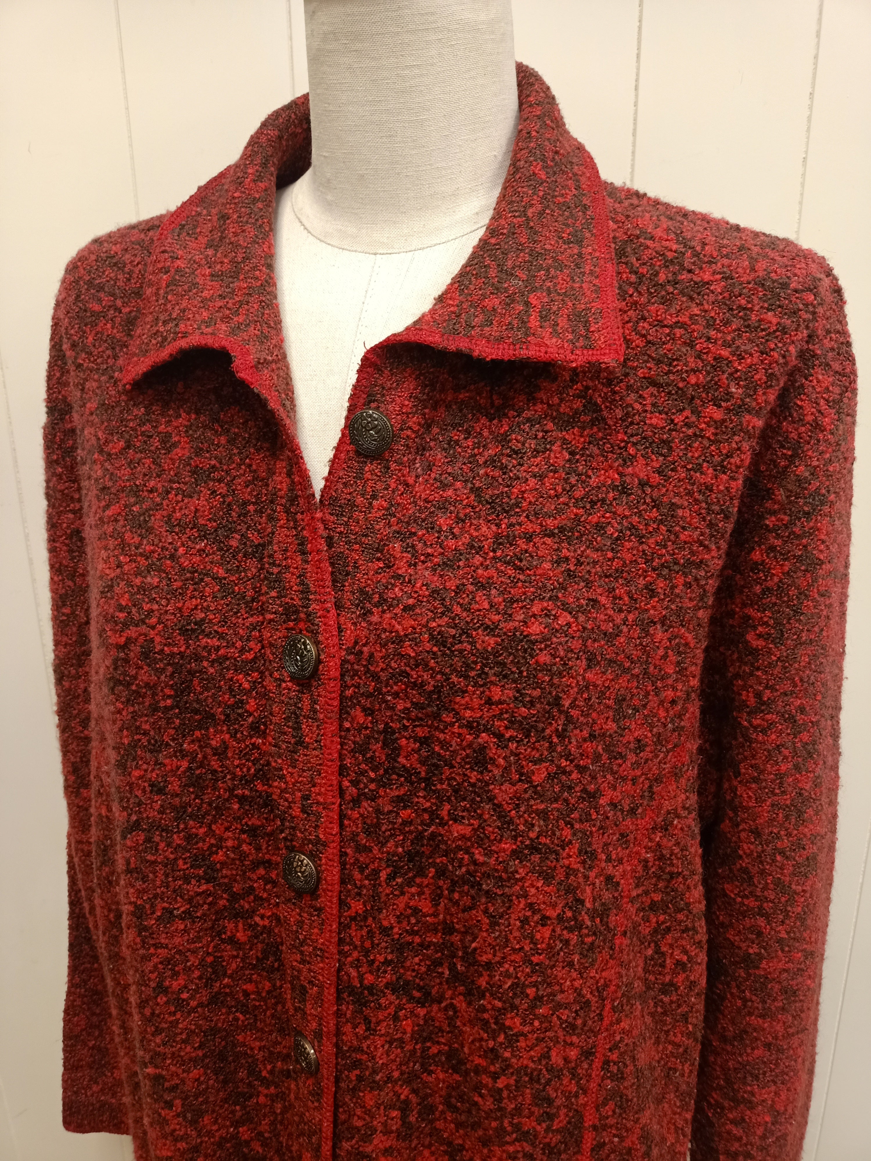 Retro Red Boucle Cardigan