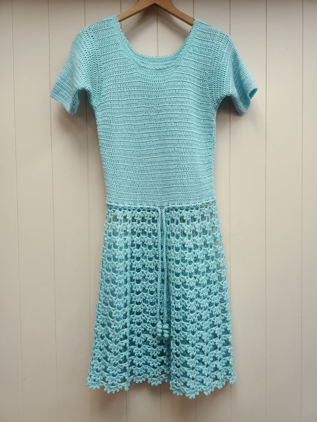 Vintage Aqua Blue Crochet Dress