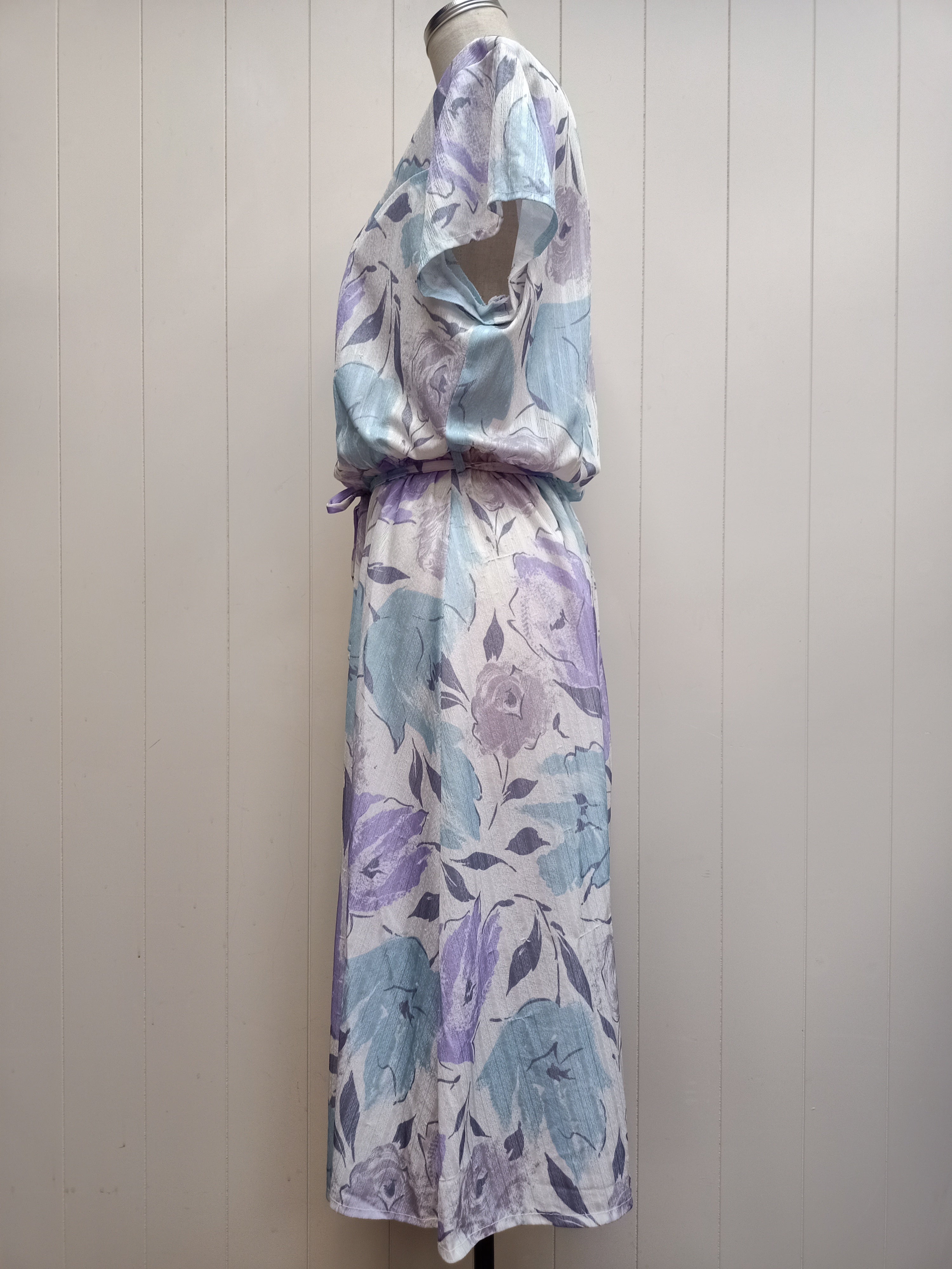 Vintage Blue & Purple Abstract Floral Dress