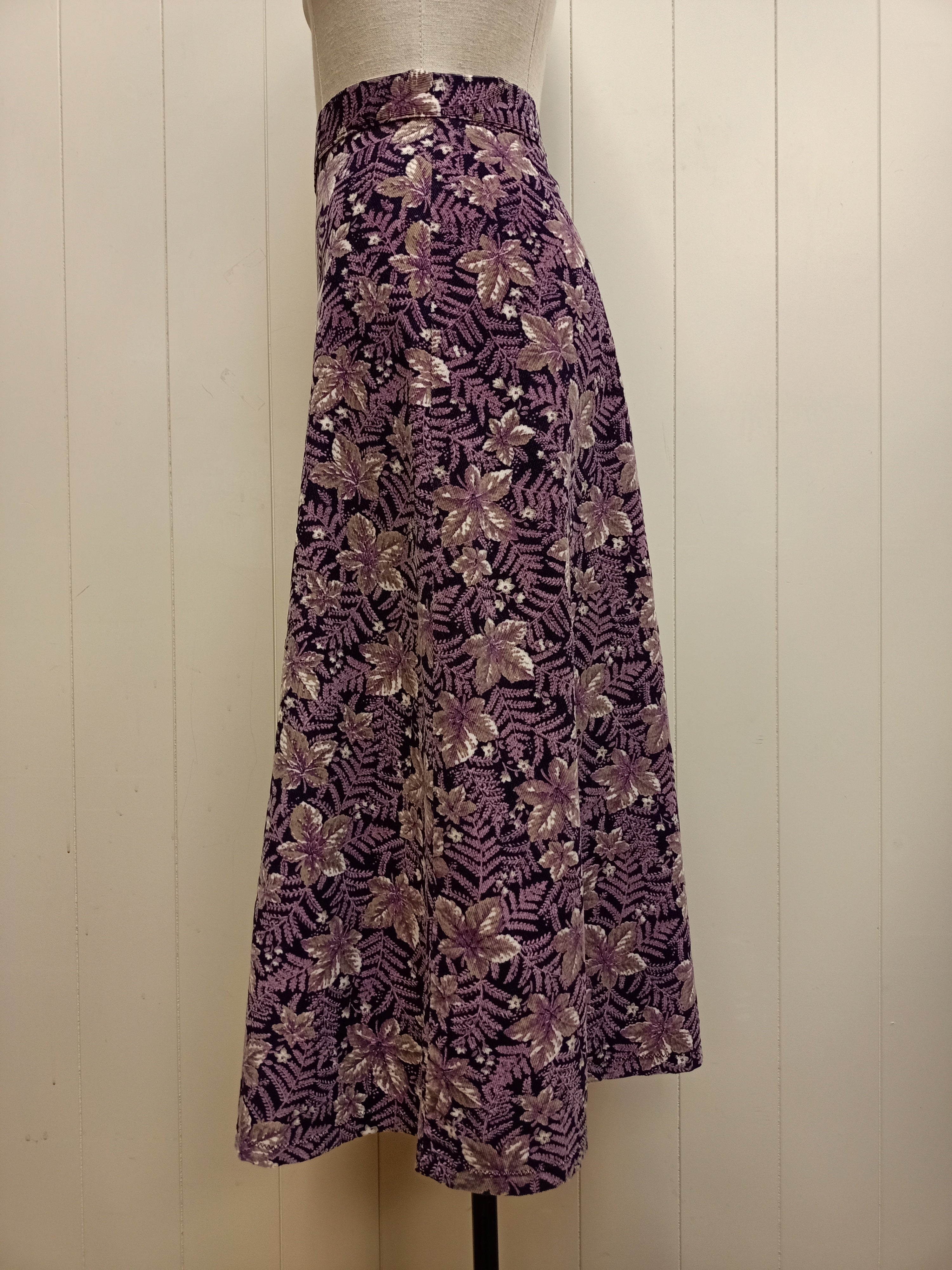 Vintage Purple Leaf Corduroy Skirt