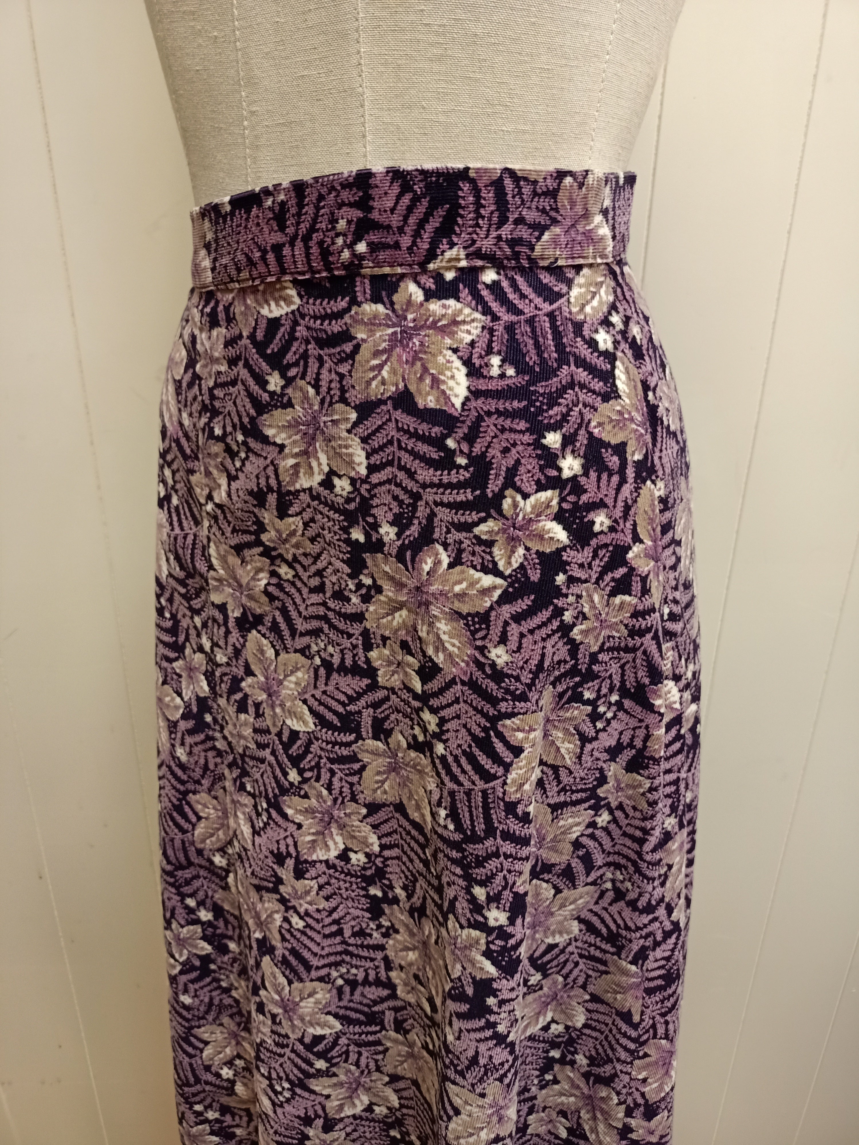 Vintage Purple Leaf Corduroy Skirt