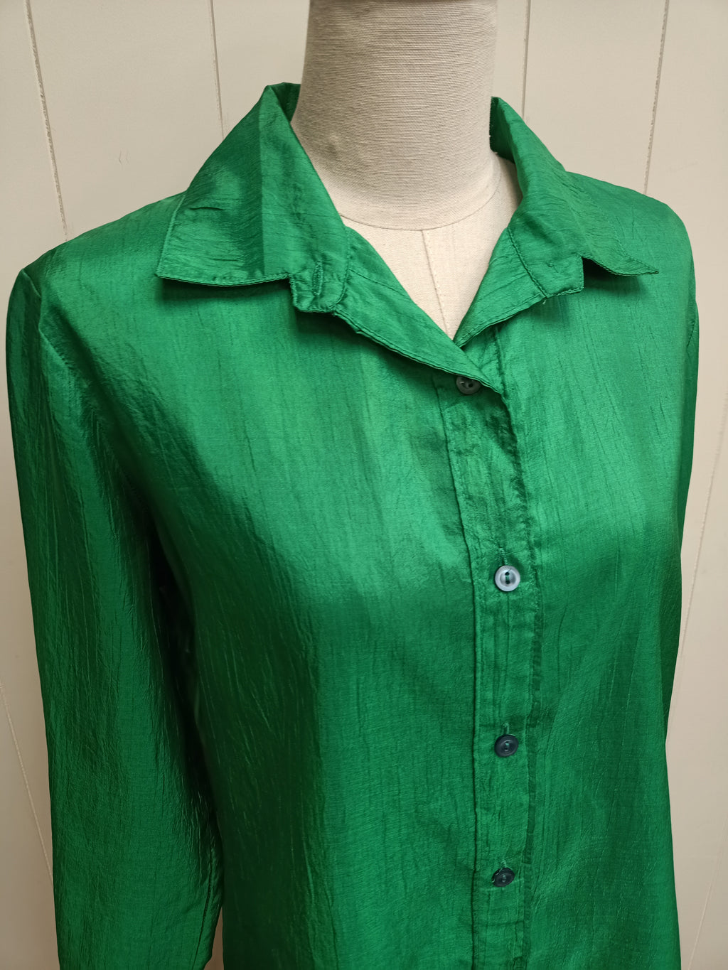 Vintage Green Crushed Satin Shirt
