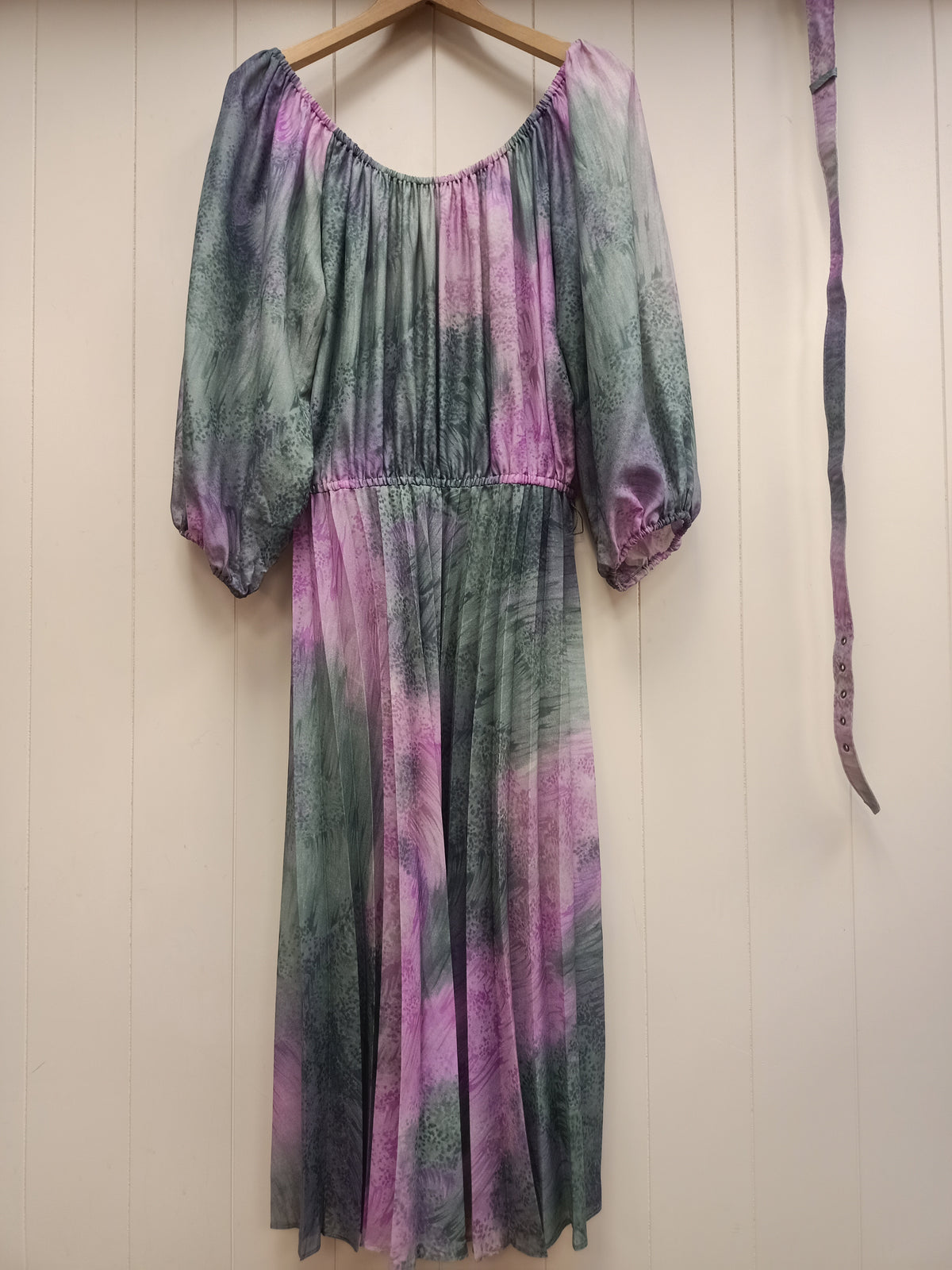 Vintage Green & Purple Peasant Dress