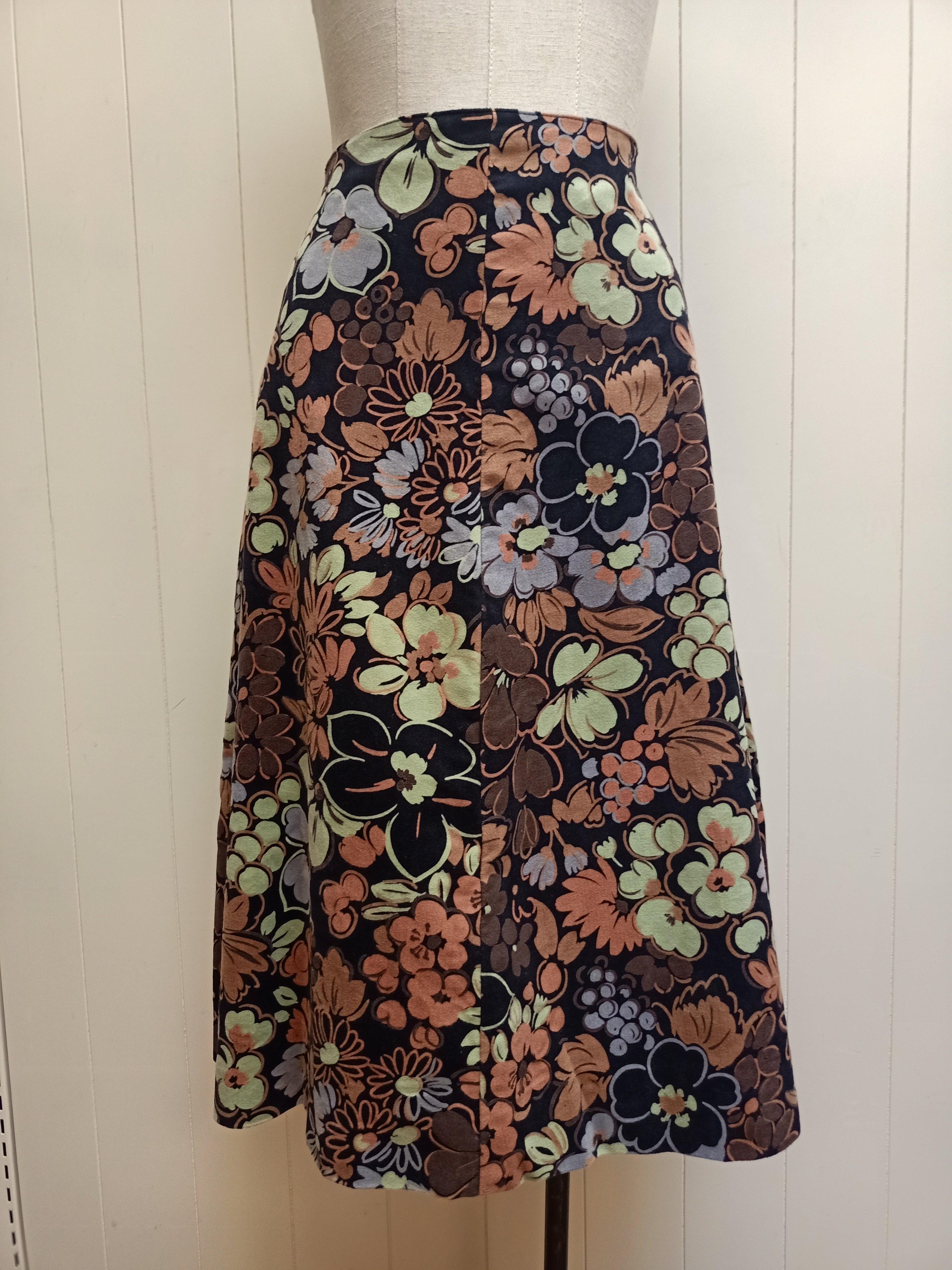 Vintage Faux Suede Floral Skirt