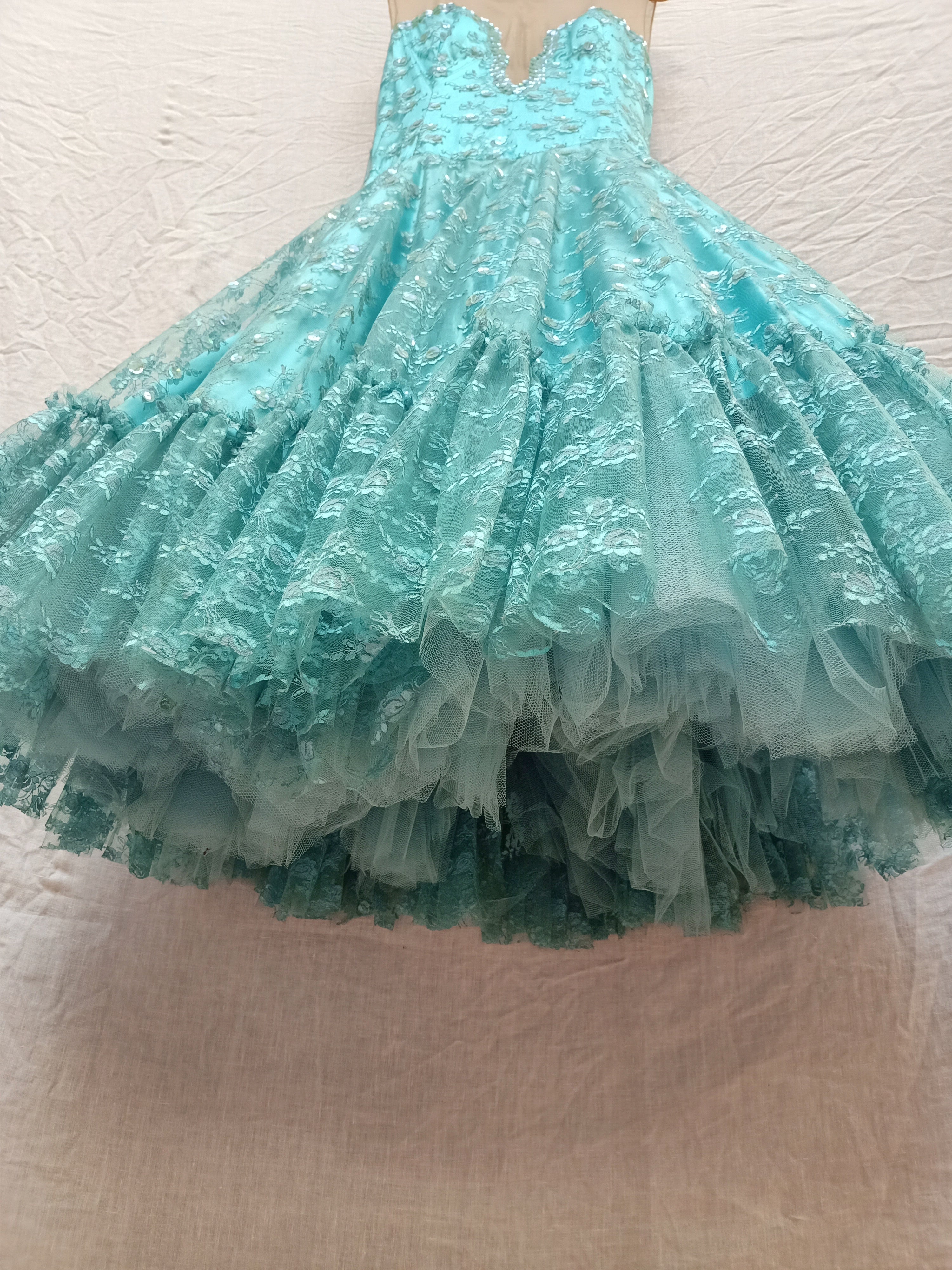 Turquoise Lace Bedazzled Dress