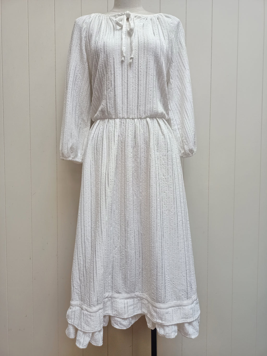 Vintage White Textured Peasant Dress
