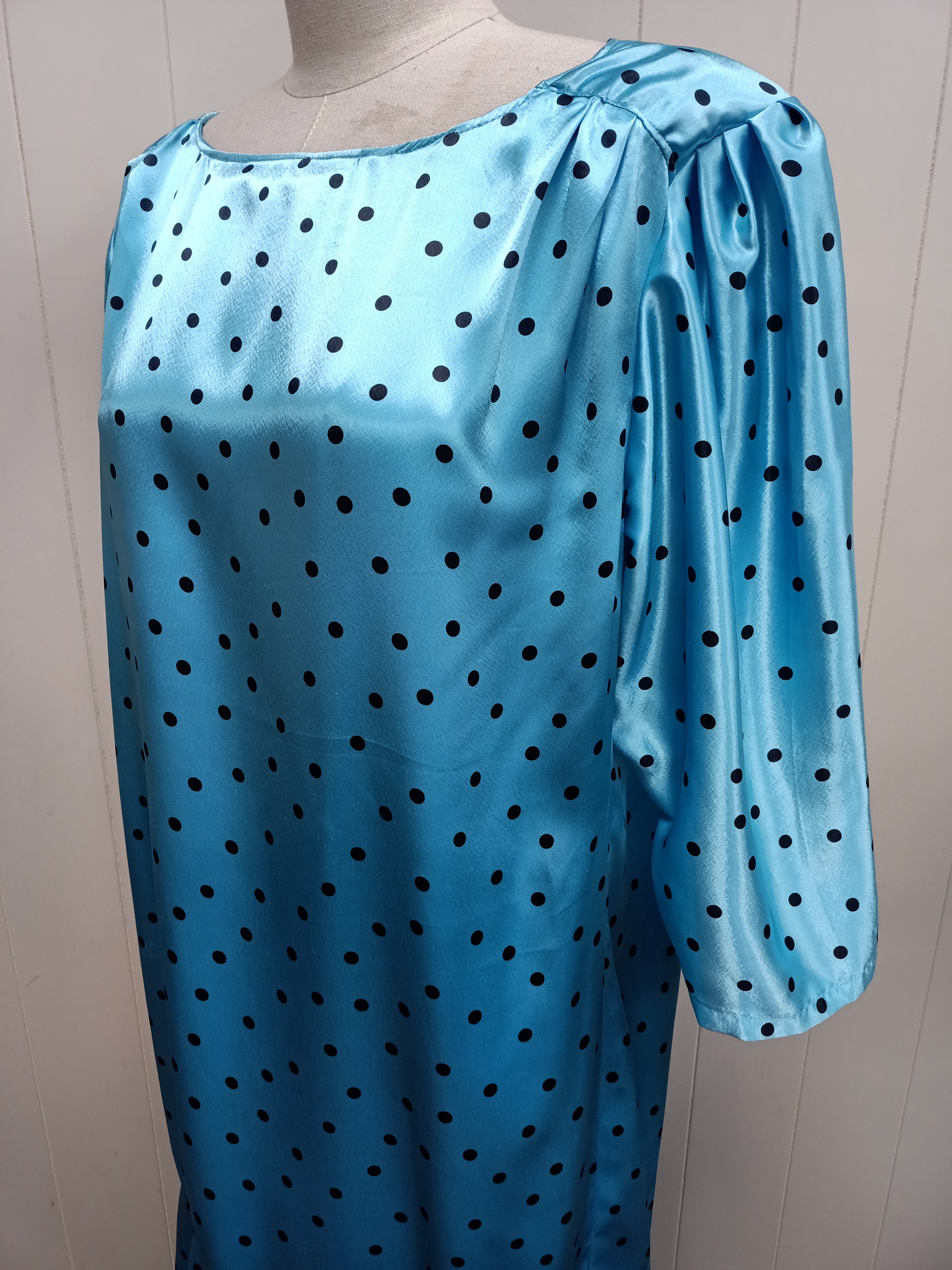 Vintage Polka Dot Satin Drop Waist Dress