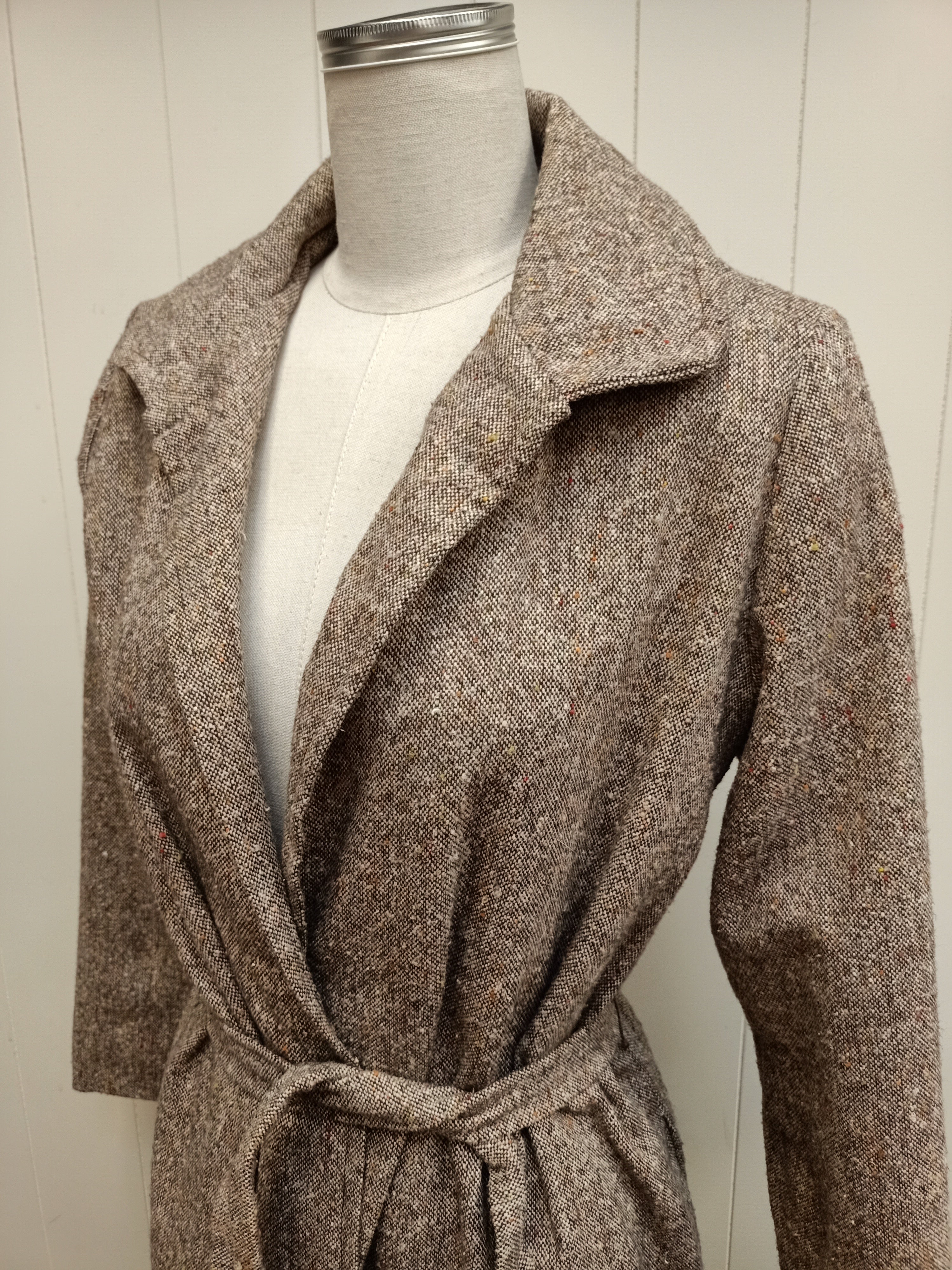 Vintage Brown Tweed Wrap Coat