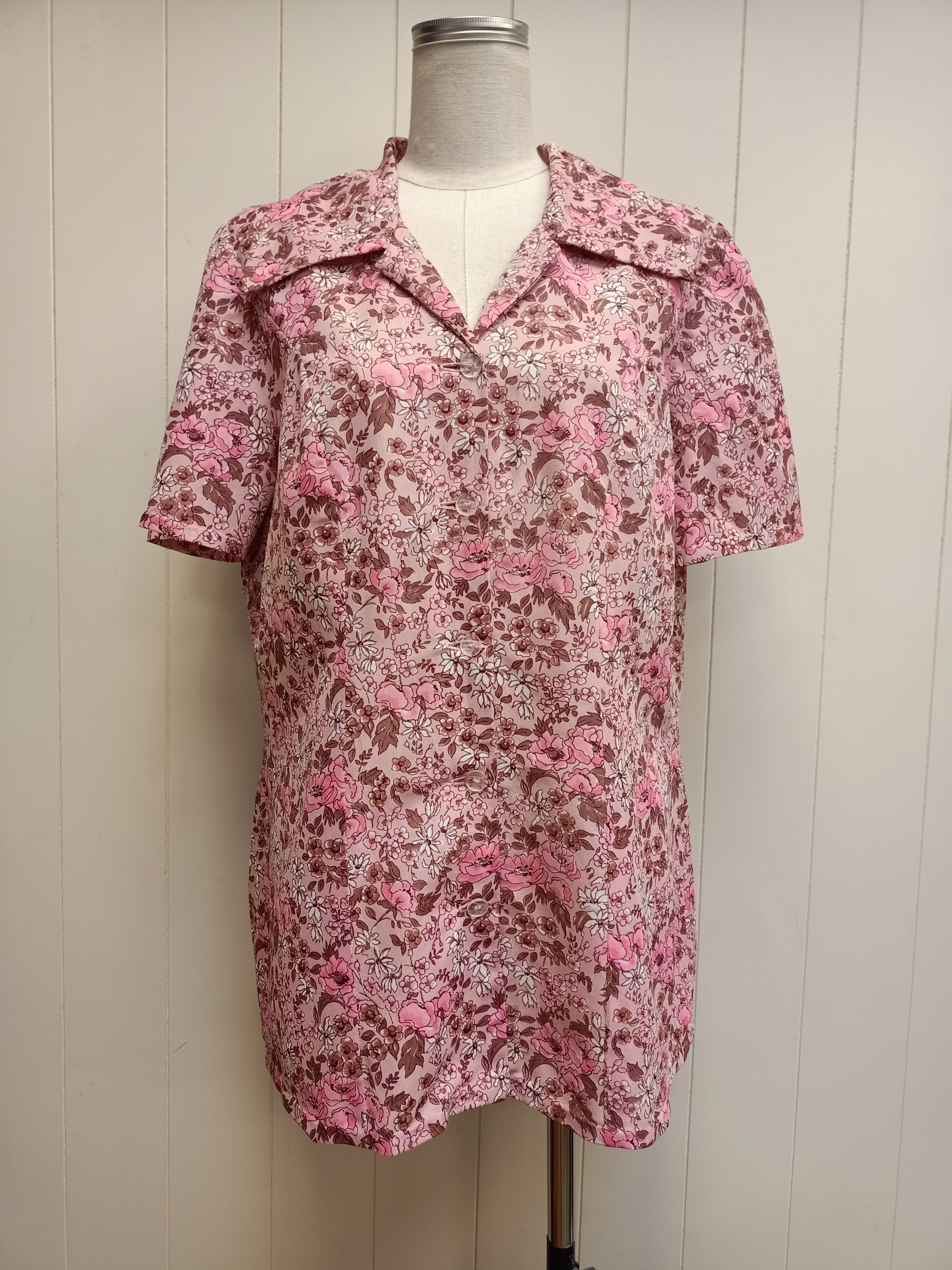 Vintage Pink Floral Button Up Shirt